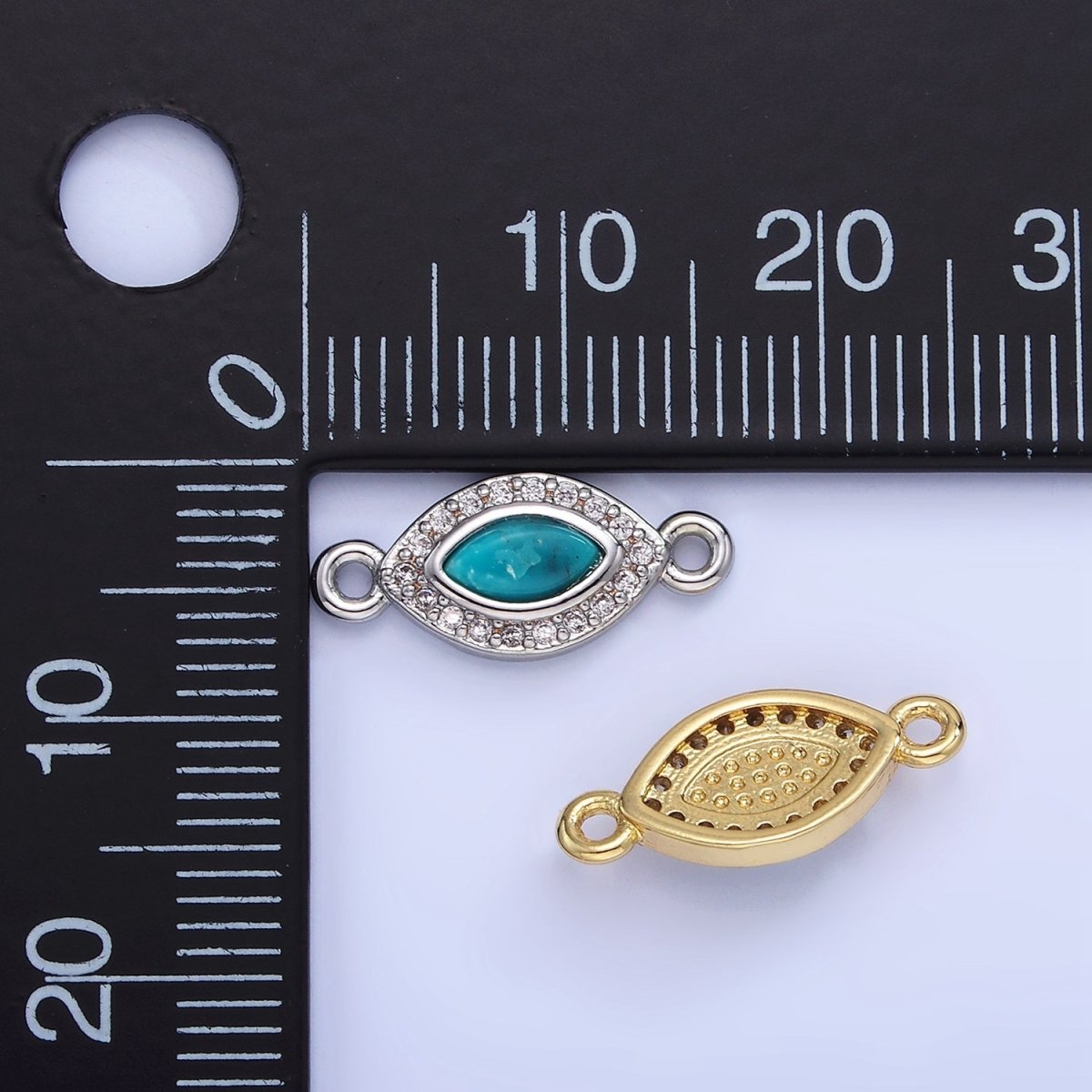 14K Gold Filled Turquoise Evil Eye Micro Paved CZ Connector in Gold & Silver | G336 - DLUXCA