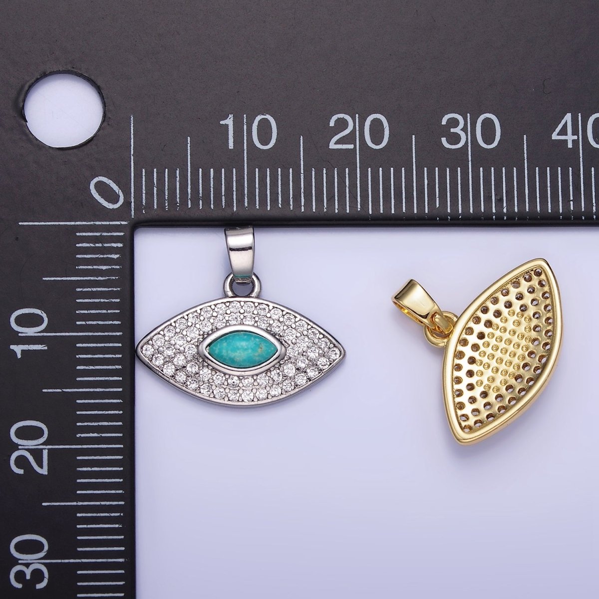 14K Gold Filled Turquoise Evil Eye Micro Paved CZ Pendant in Gold & Silver | AA1252 - DLUXCA