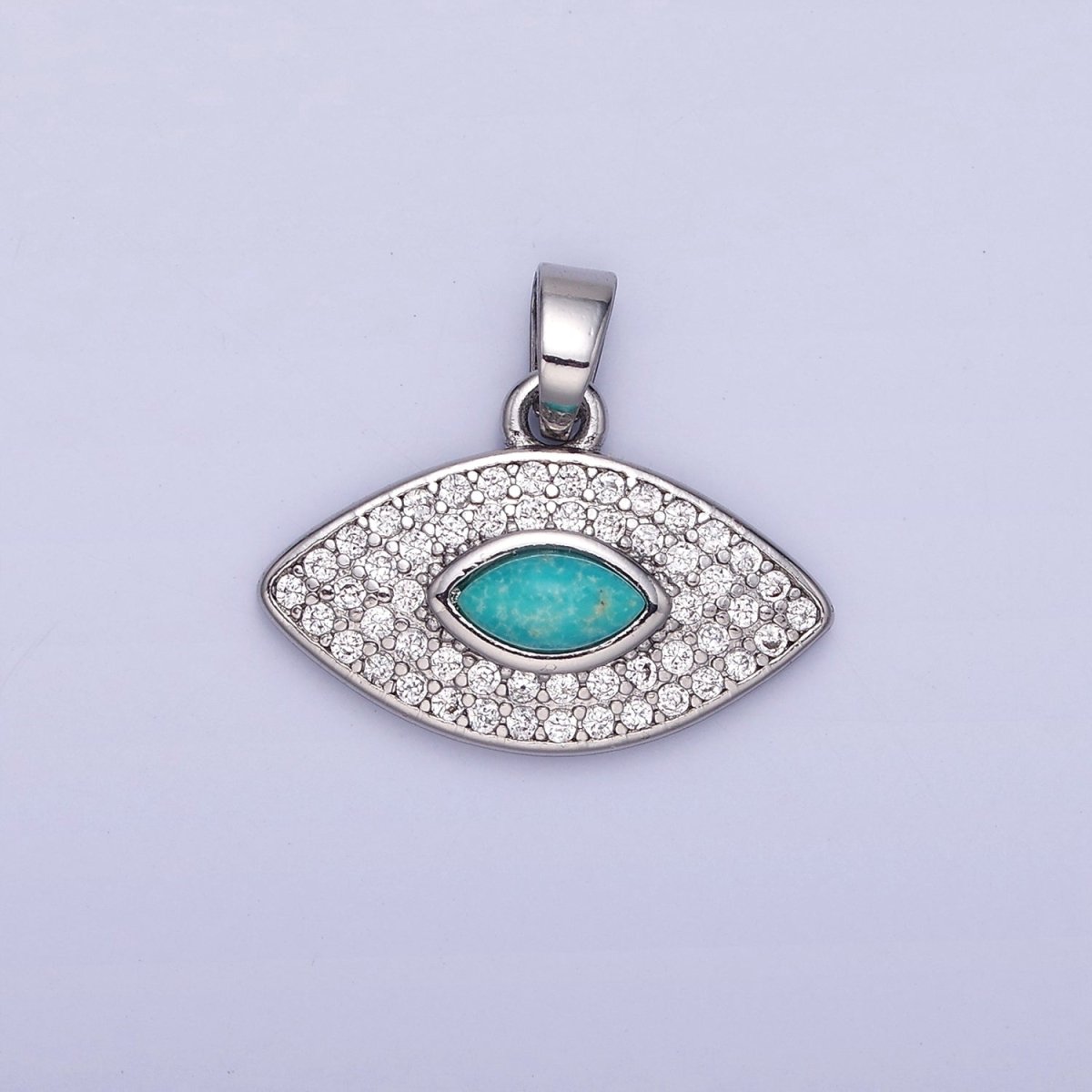 14K Gold Filled Turquoise Evil Eye Micro Paved CZ Pendant in Gold & Silver | AA1252 - DLUXCA