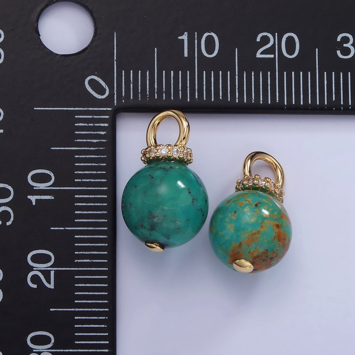 14K Gold Filled Turquoise, Fuchsite Green Gemstone Round Drop Micro Paved CZ Pendant | AG748 AG750 - DLUXCA