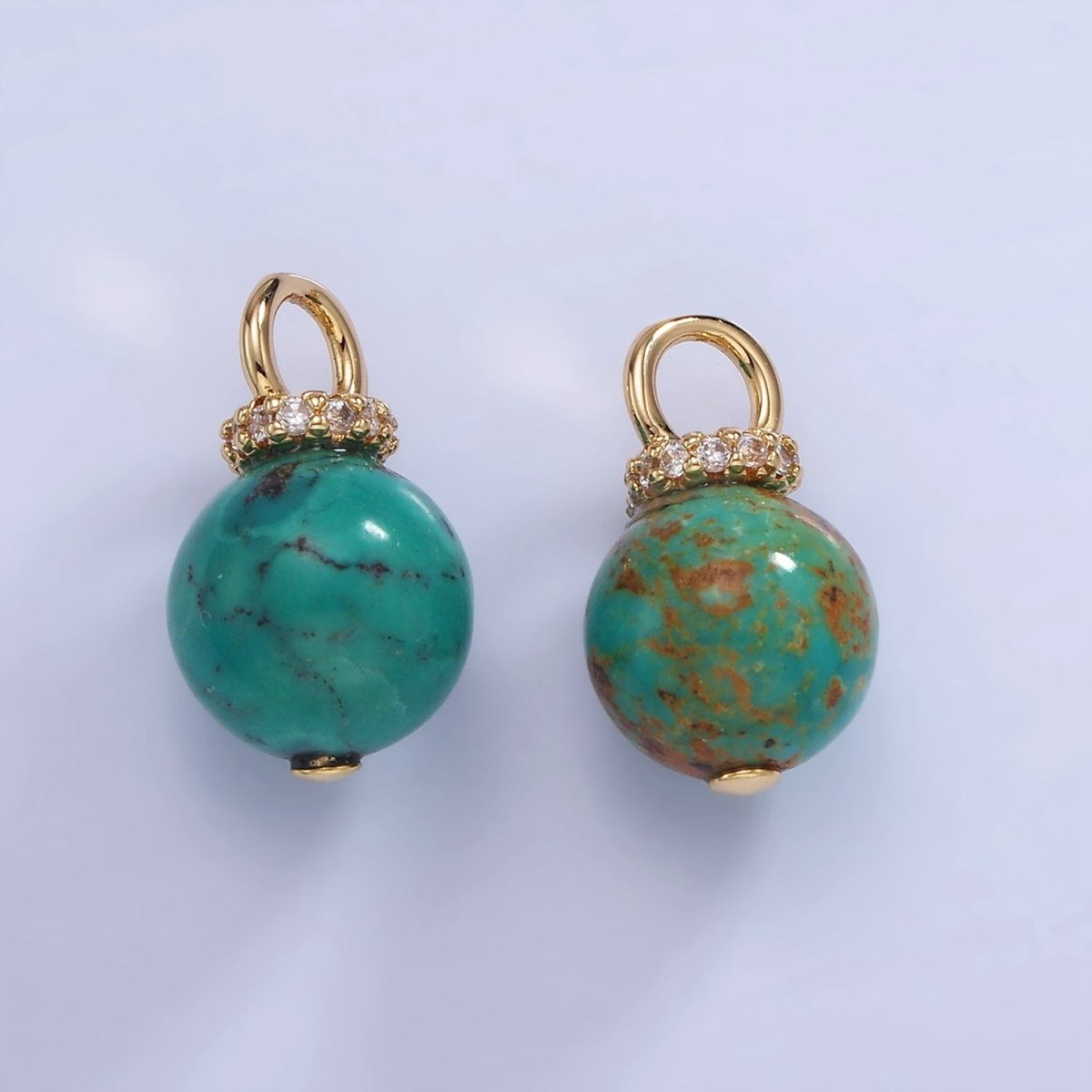 14K Gold Filled Turquoise, Fuchsite Green Gemstone Round Drop Micro Paved CZ Pendant | AG748 AG750 - DLUXCA