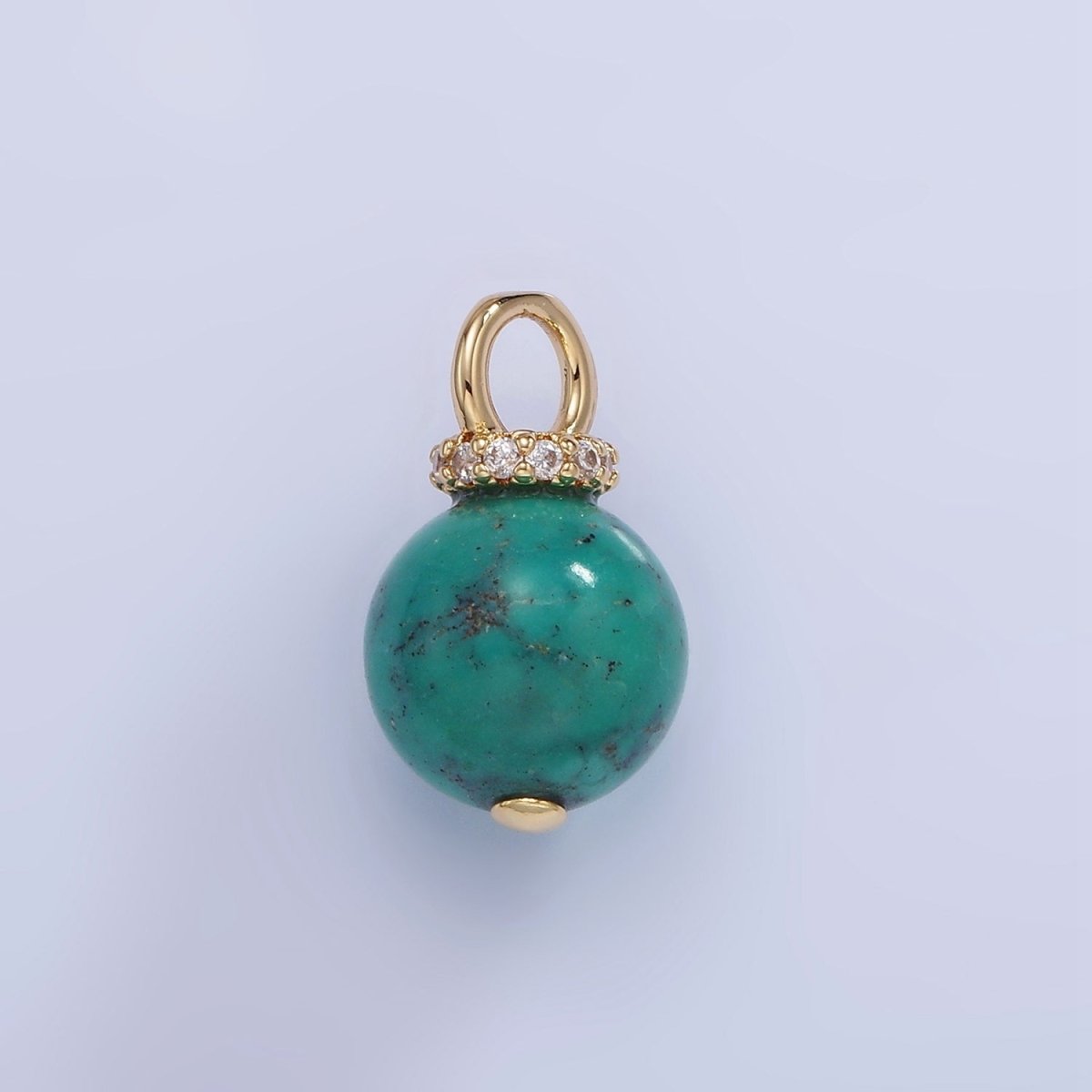 14K Gold Filled Turquoise, Fuchsite Green Gemstone Round Drop Micro Paved CZ Pendant | AG748 AG750 - DLUXCA