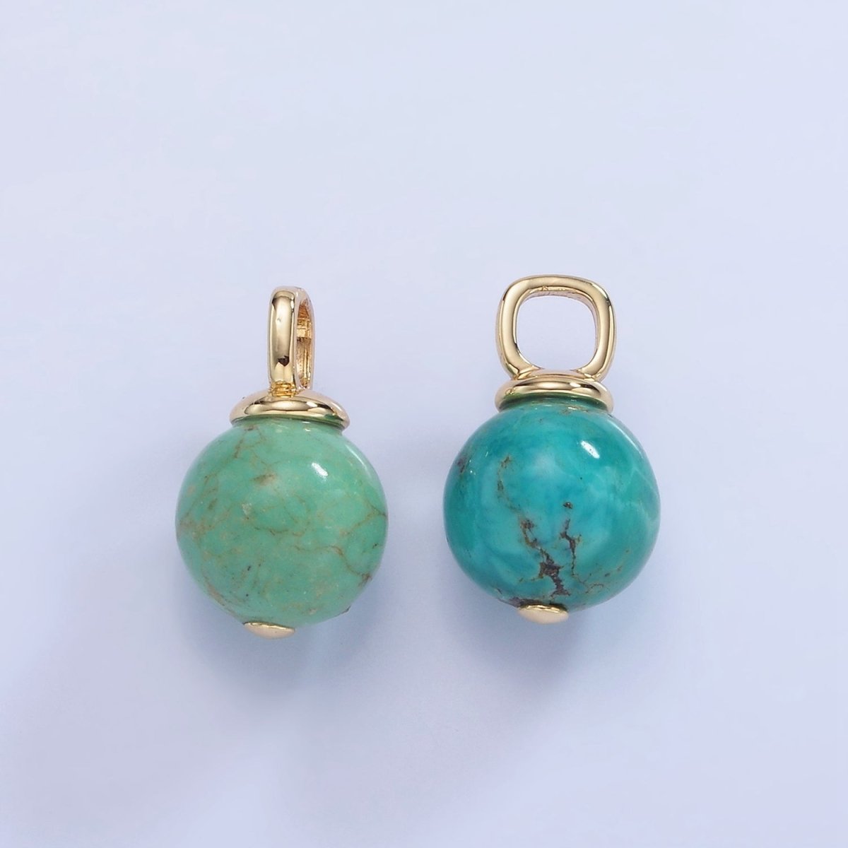 14K Gold Filled Turquoise, Fuchsite Green Gemstone Round Drop Pendant | AA1233 AA1234 - DLUXCA