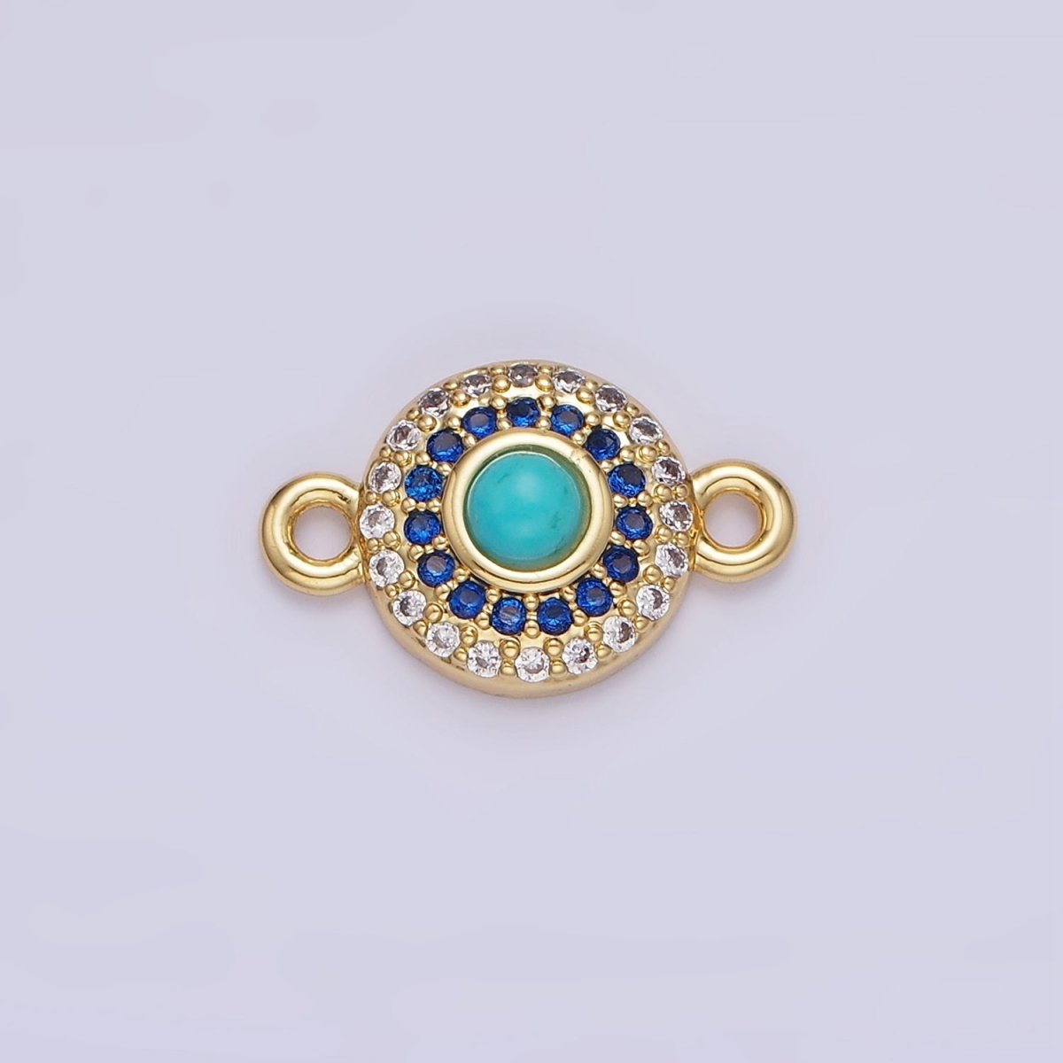 14K Gold Filled Turquoise Gemstone Micro Paved CZ Round Connector | G356 - DLUXCA