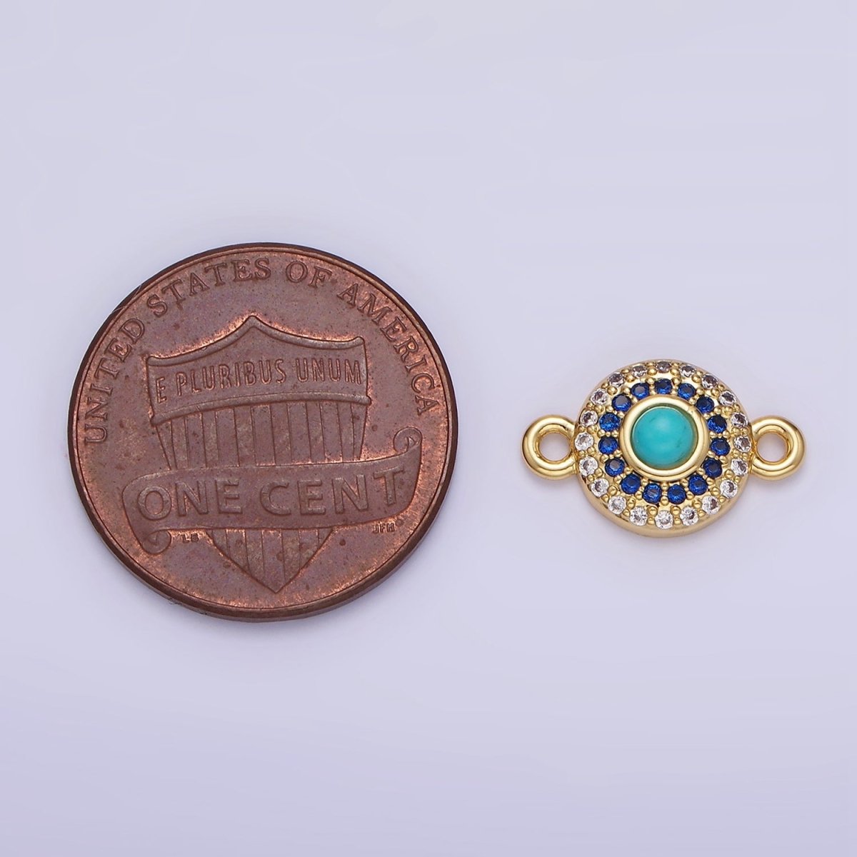 14K Gold Filled Turquoise Gemstone Micro Paved CZ Round Connector | G356 - DLUXCA