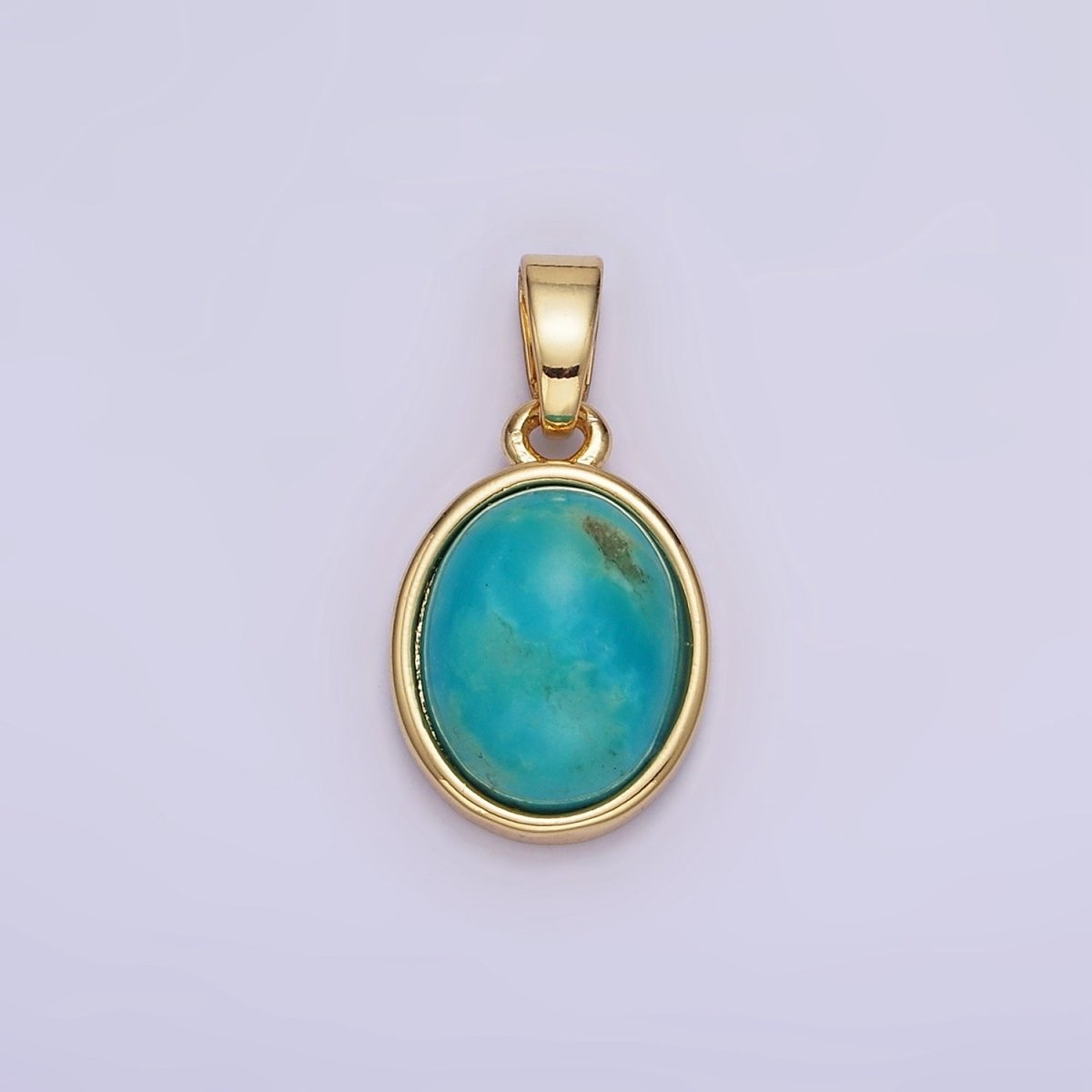 14K Gold Filled Turquoise Gemstone Oval Bezel Pendant | AH164 - DLUXCA
