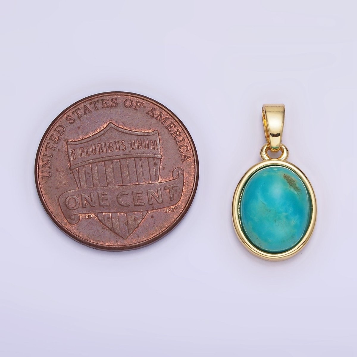 14K Gold Filled Turquoise Gemstone Oval Bezel Pendant | AH164 - DLUXCA