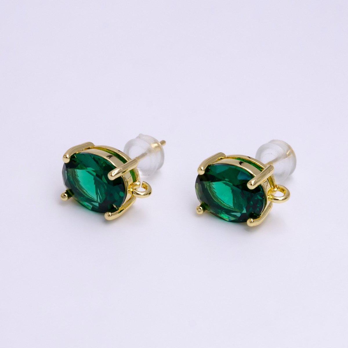 14K Gold Filled Turquoise, Green, Pink CZ Oval Open Loop Stud Earrings | Z-913 - Z-915 - DLUXCA