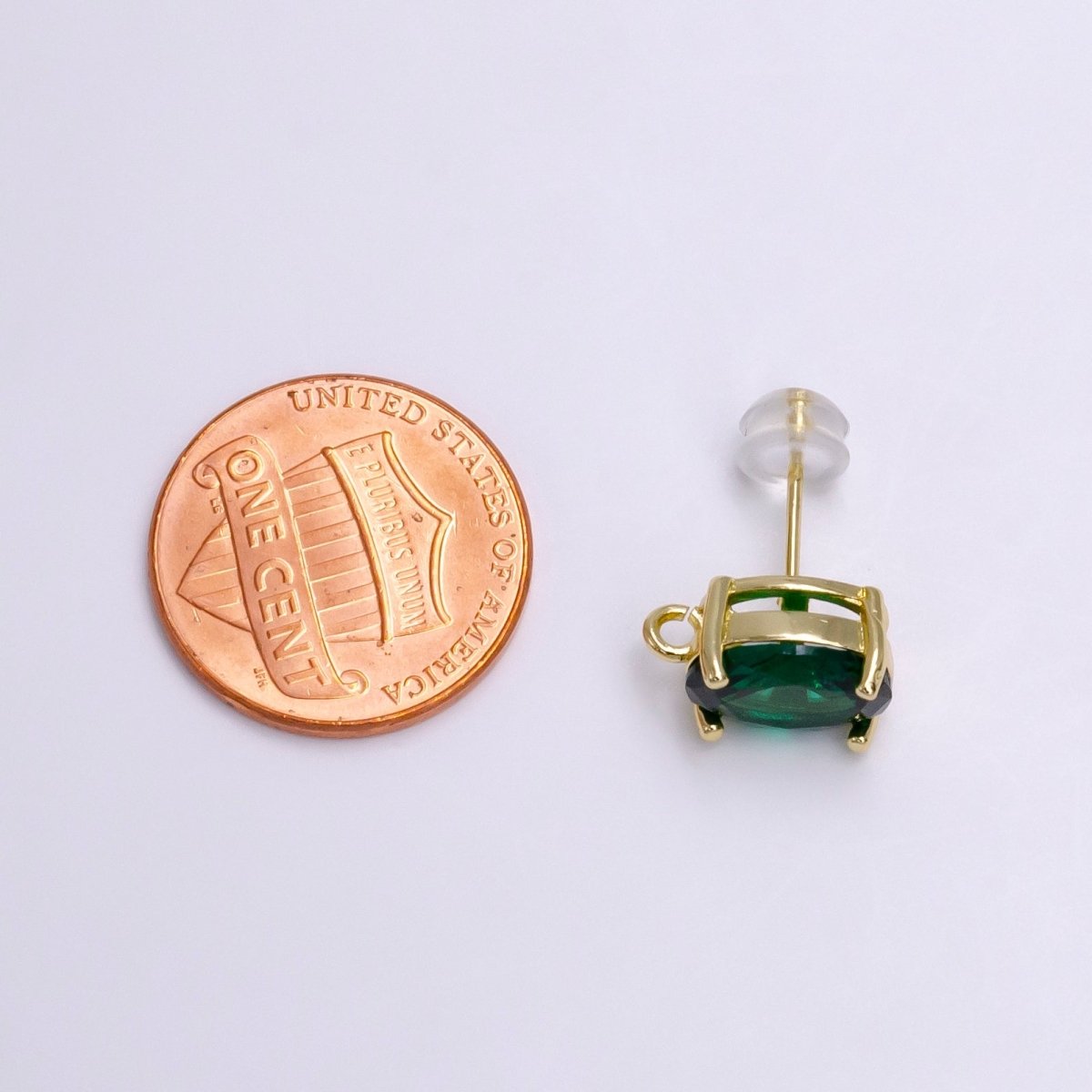 14K Gold Filled Turquoise, Green, Pink CZ Oval Open Loop Stud Earrings | Z-913 - Z-915 - DLUXCA