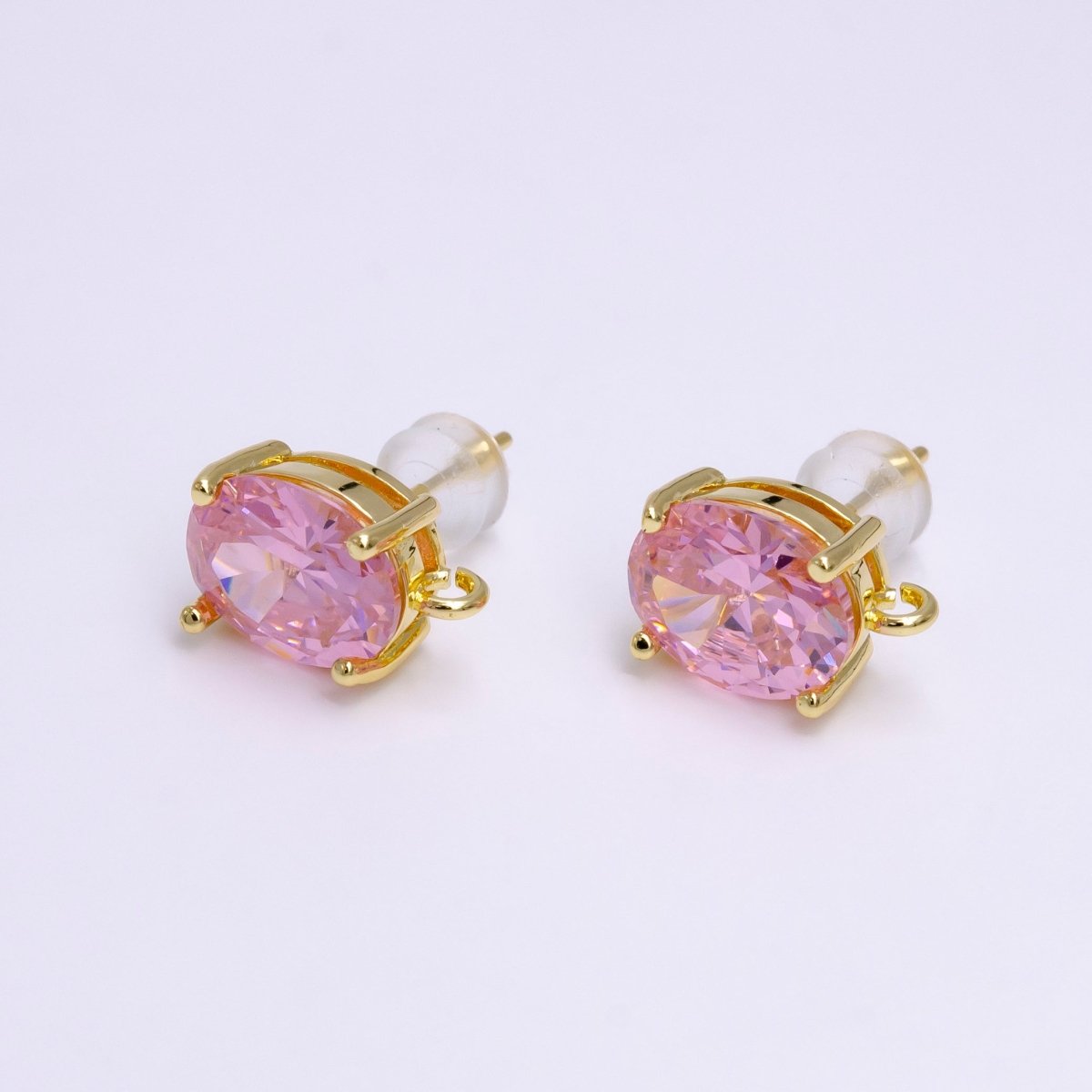 14K Gold Filled Turquoise, Green, Pink CZ Oval Open Loop Stud Earrings | Z-913 - Z-915 - DLUXCA