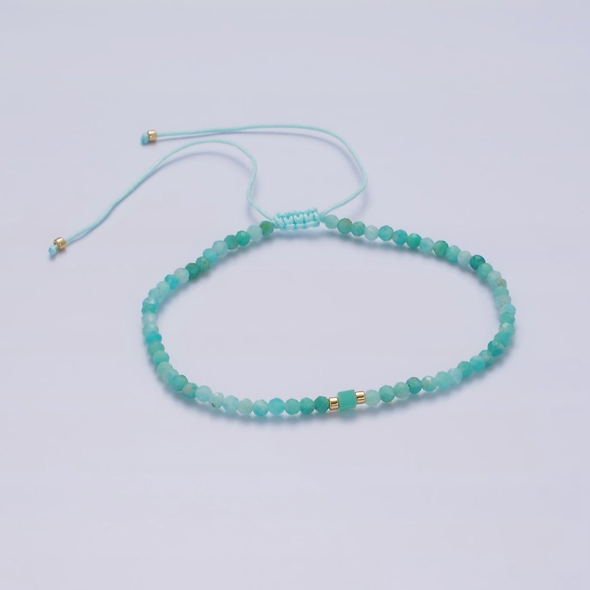 14K Gold Filled Turquoise Multifaceted Turquoise Rope Adjustable Friendship Bracelet | WA-2013 - WA-2015 Clearance Pricing - DLUXCA