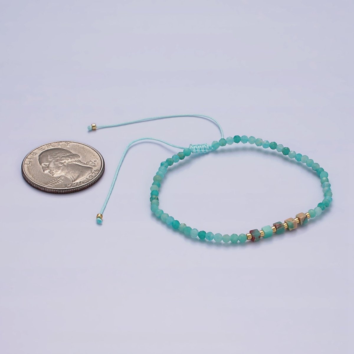 14K Gold Filled Turquoise Multifaceted Turquoise Rope Adjustable Friendship Bracelet | WA-2013 - WA-2015 Clearance Pricing - DLUXCA