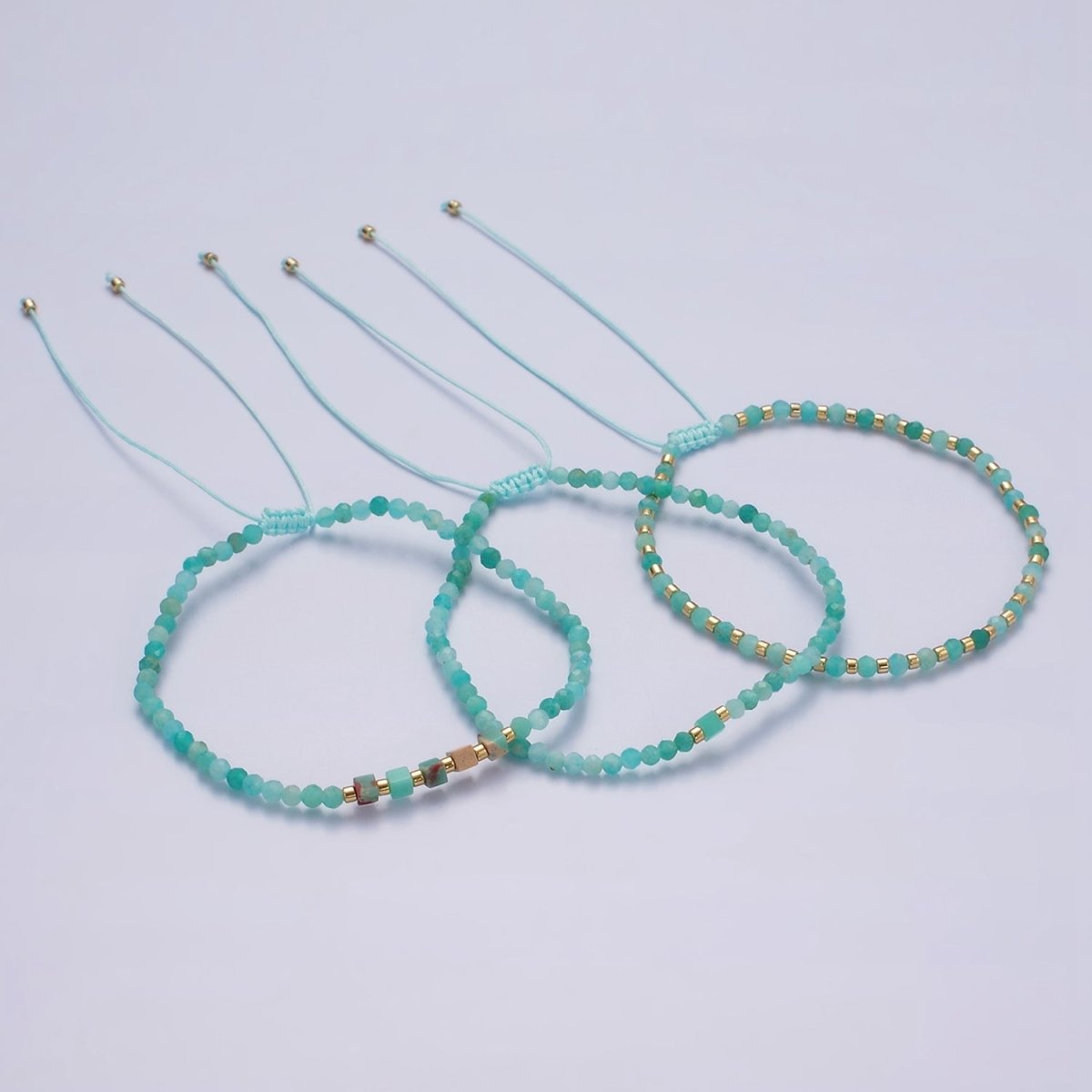 14K Gold Filled Turquoise Multifaceted Turquoise Rope Adjustable Friendship Bracelet | WA-2013 - WA-2015 Clearance Pricing - DLUXCA