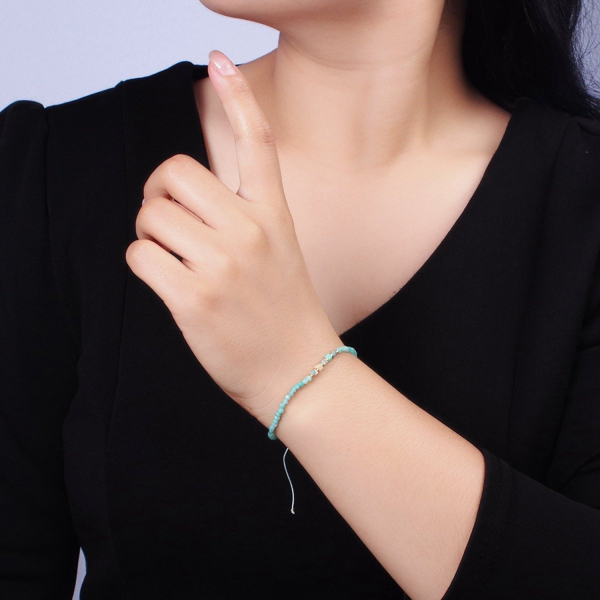 14K Gold Filled Turquoise Multifaceted Turquoise Rope Adjustable Friendship Bracelet | WA-2013 - WA-2015 Clearance Pricing - DLUXCA