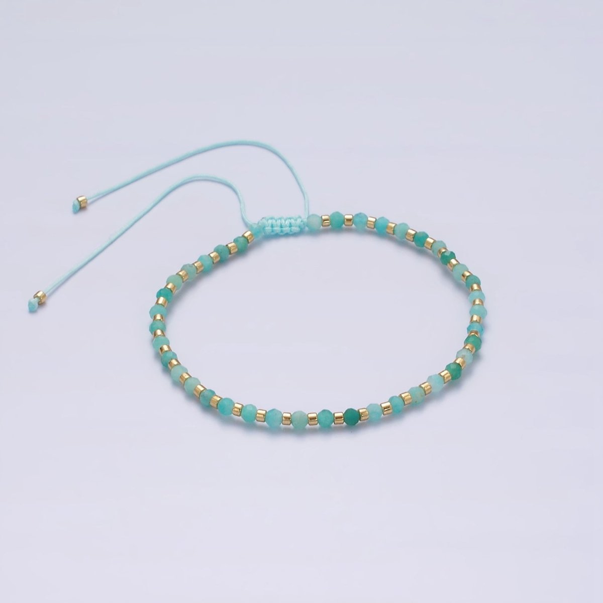 14K Gold Filled Turquoise Multifaceted Turquoise Rope Adjustable Friendship Bracelet | WA-2013 - WA-2015 Clearance Pricing - DLUXCA