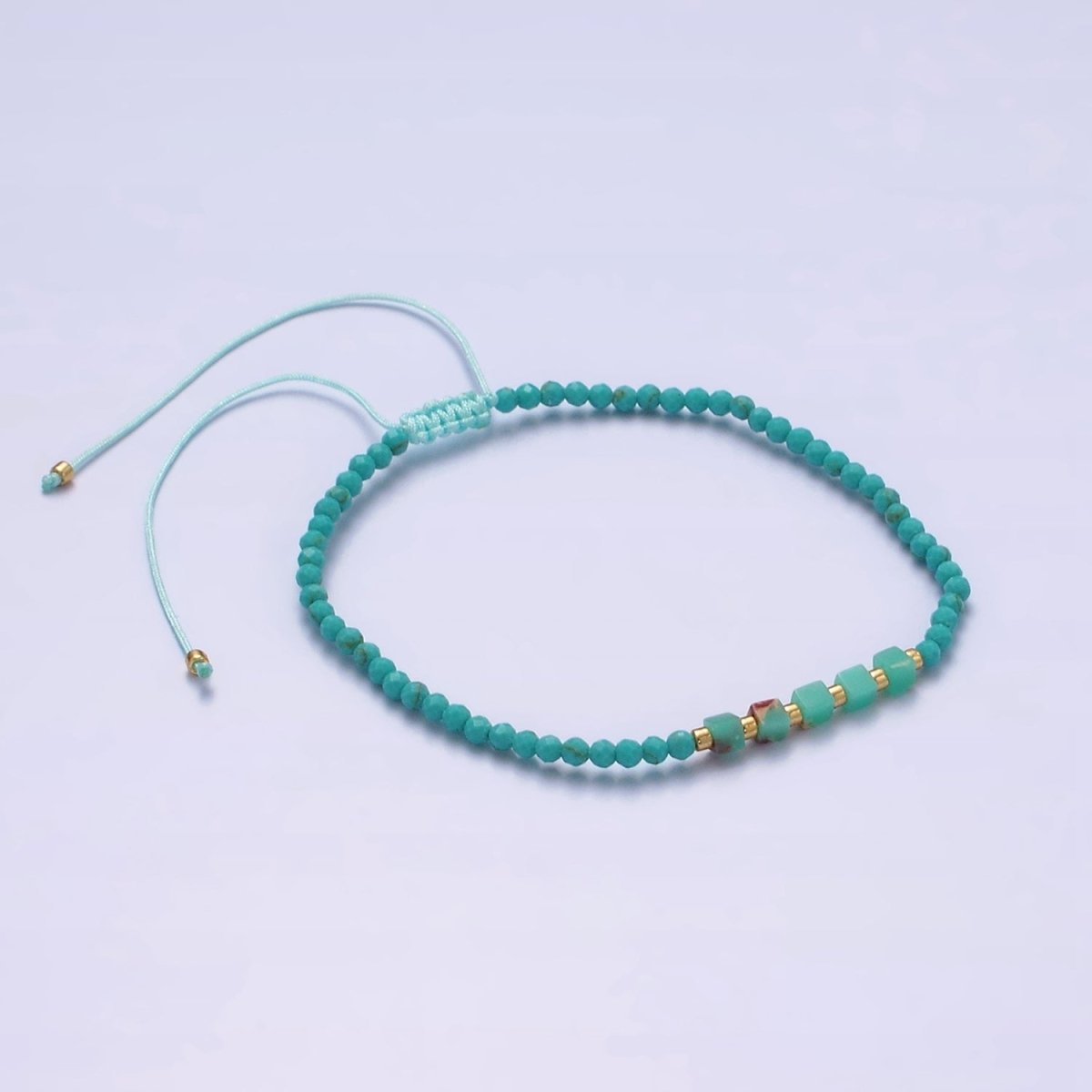 14K Gold Filled Turquoise Multifaceted Turquoise Rope Adjustable Friendship Bracelet | WA-2171 - WA-2219 Clearance Pricing - DLUXCA
