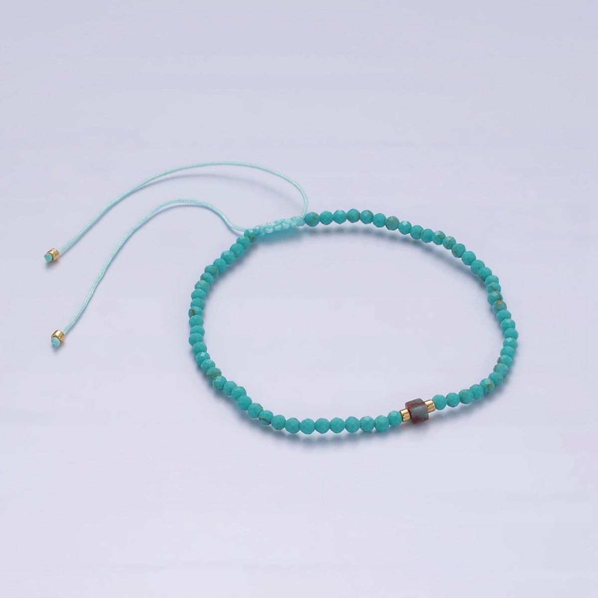 14K Gold Filled Turquoise Multifaceted Turquoise Rope Adjustable Friendship Bracelet | WA-2171 - WA-2219 Clearance Pricing - DLUXCA