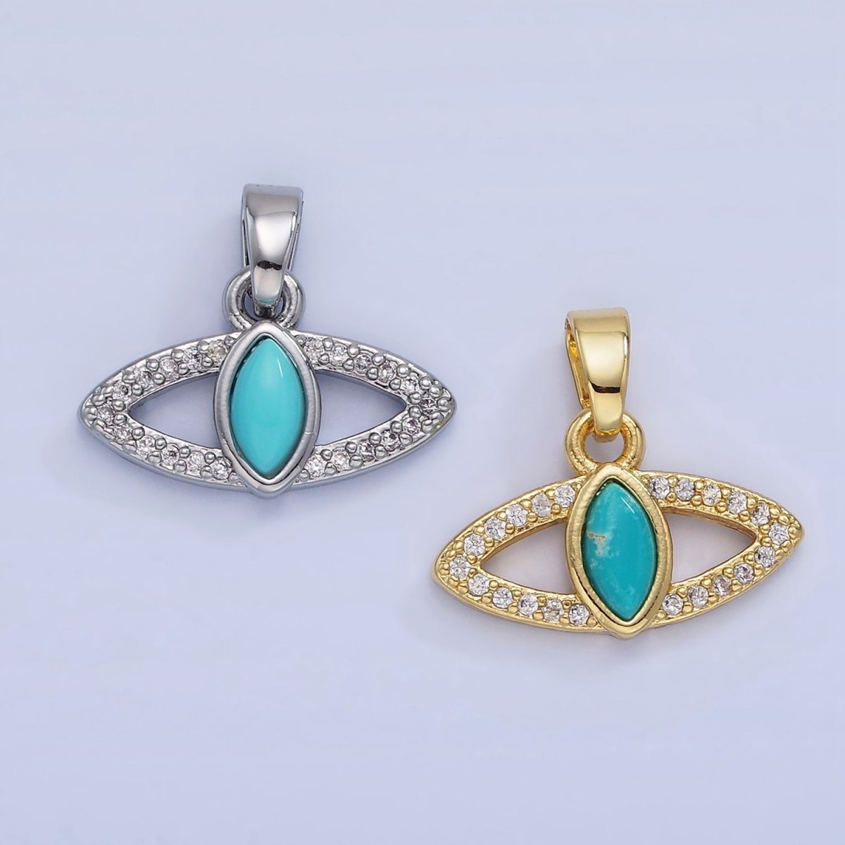 14K Gold Filled Turquoise Open Micro Paved Evil Eye Pendant in Gold & Silver | AA1250 - DLUXCA