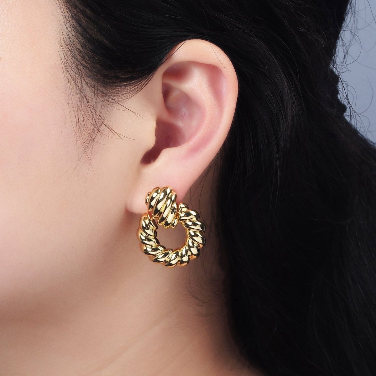 14K Gold Filled Twist Croissant Open Drop Stud Earrings in Gold & Silver | AE431 AE432 - DLUXCA