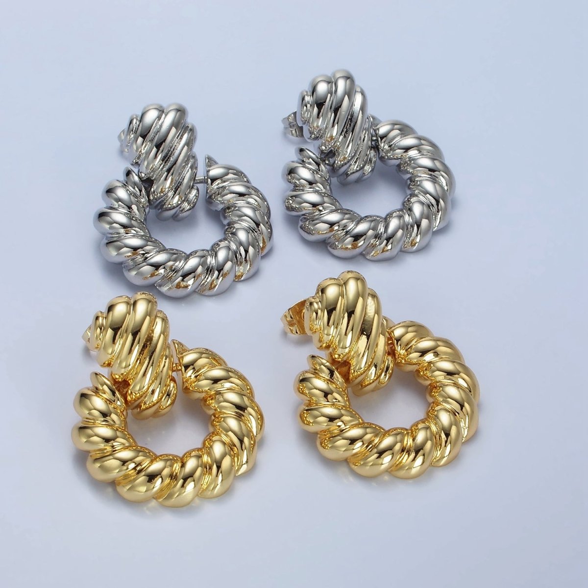 14K Gold Filled Twist Croissant Open Drop Stud Earrings in Gold & Silver | AE431 AE432 - DLUXCA