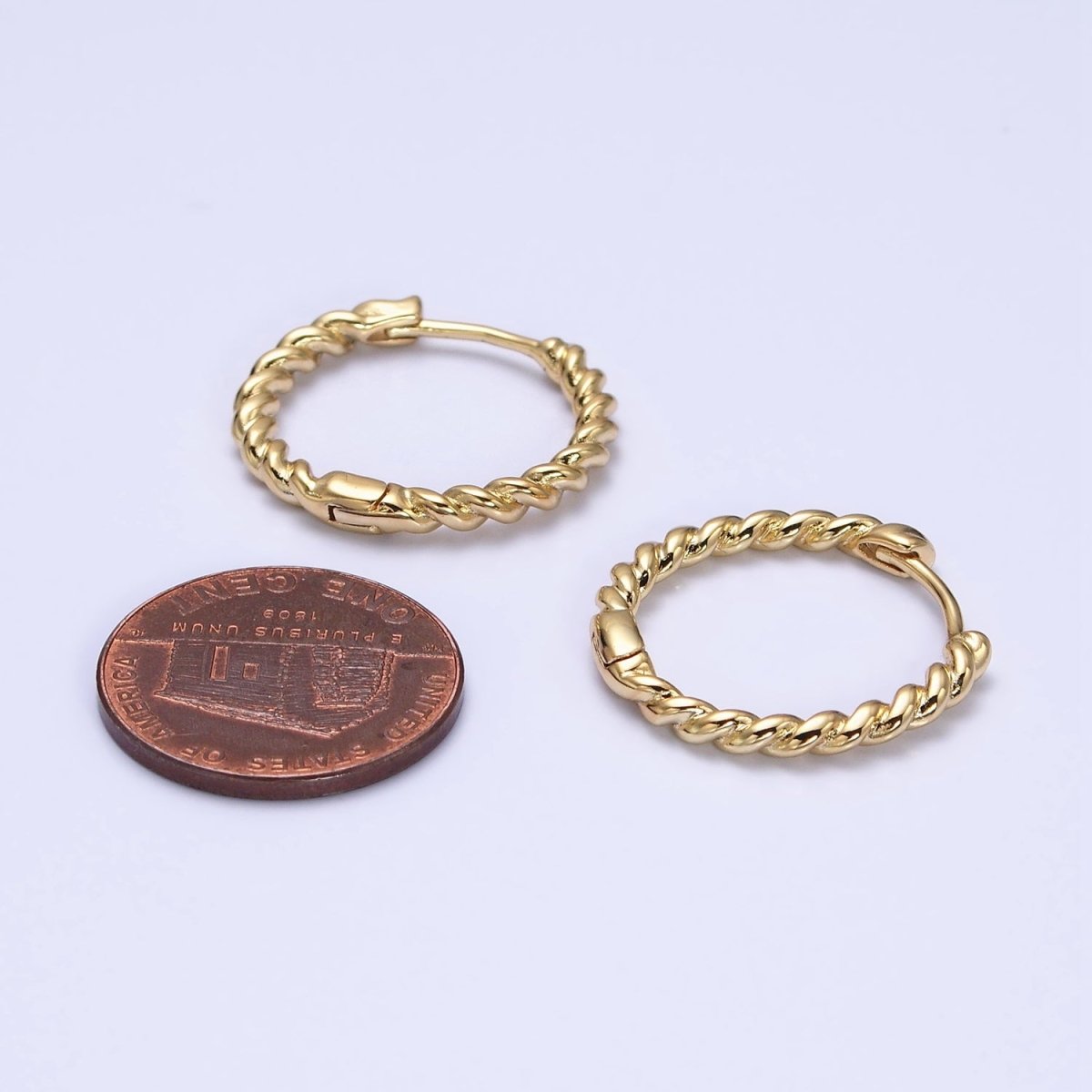 14K Gold Filled Twisted Croissant 20mm Endless Hoop Huggie Earring | AD1420 - DLUXCA