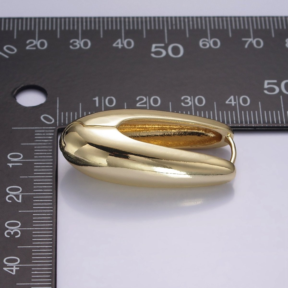 14K Gold Filled U-Shaped Oblong Dome Hoop Earrings | AE256 - DLUXCA