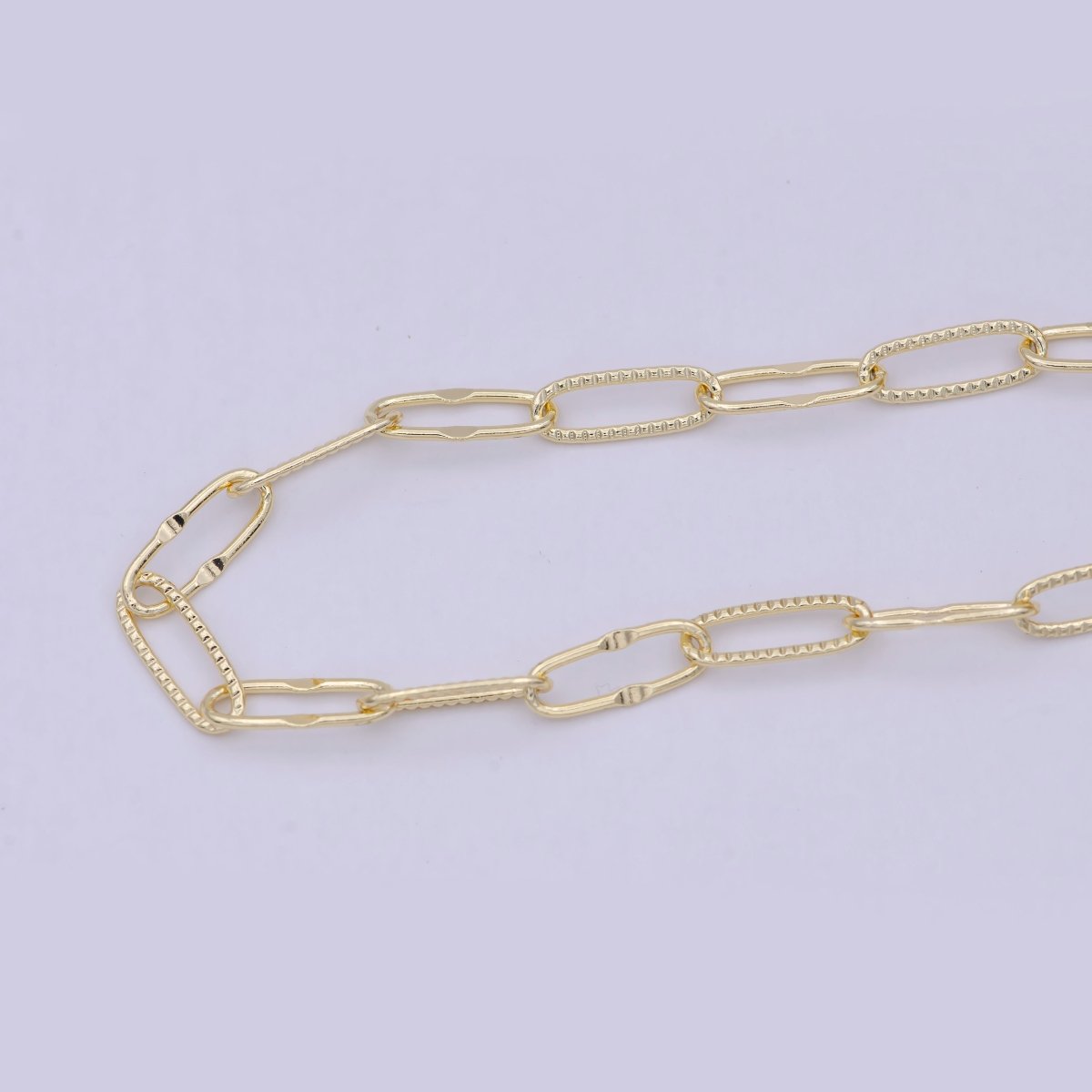 14K Gold Filled Unique Unfinished Chain, Wholesale Sunburst & Textured Paper Clip Chain by Yard, 14.5X5.5mm Paperclip Chain | ROLL-712 - DLUXCA