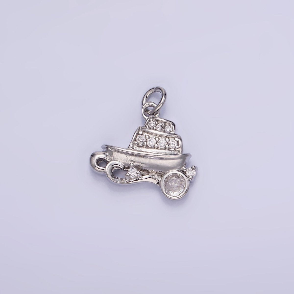 14K Gold Filled Vehicle Motor Sea Boat CZ Micro Paved Charm in Gold & Silver | W537 - DLUXCA