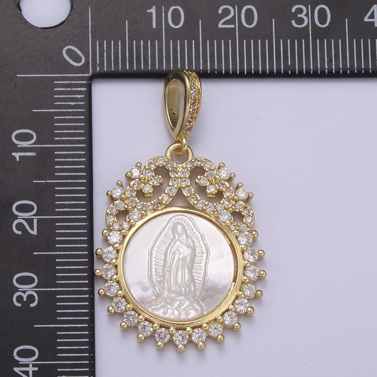 14k Gold filled Virgen de Guadalupe necklace Pendant Micro Pave religious jewelry Pearl Virgin Mary jewelry, Our lady of Guadalupe pendant H-516 - DLUXCA