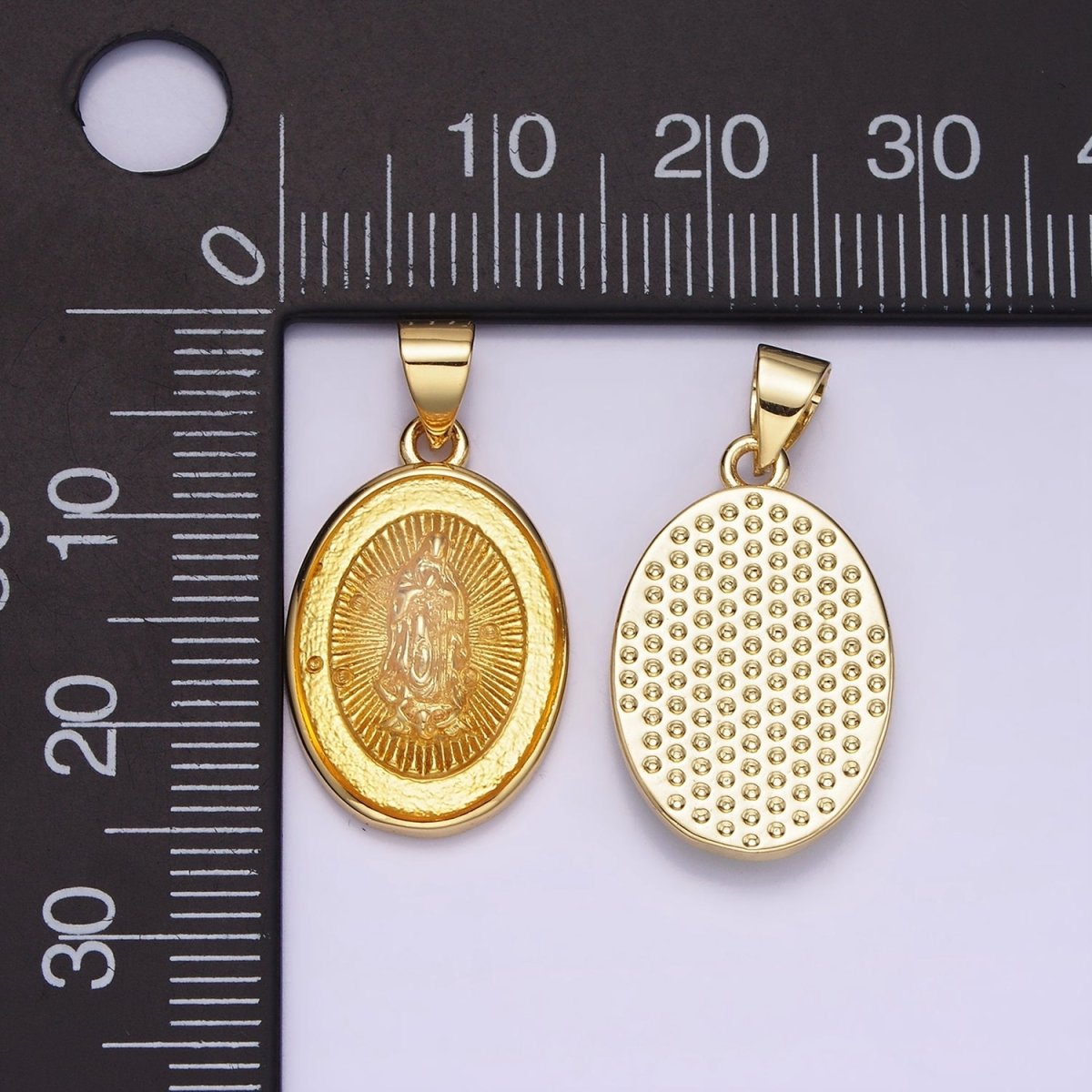 14K Gold Filled Virgin Mary Colorful Resin Oval Medallion Charm Lady Guadalupe Pendant AA-1140 - DLUXCA