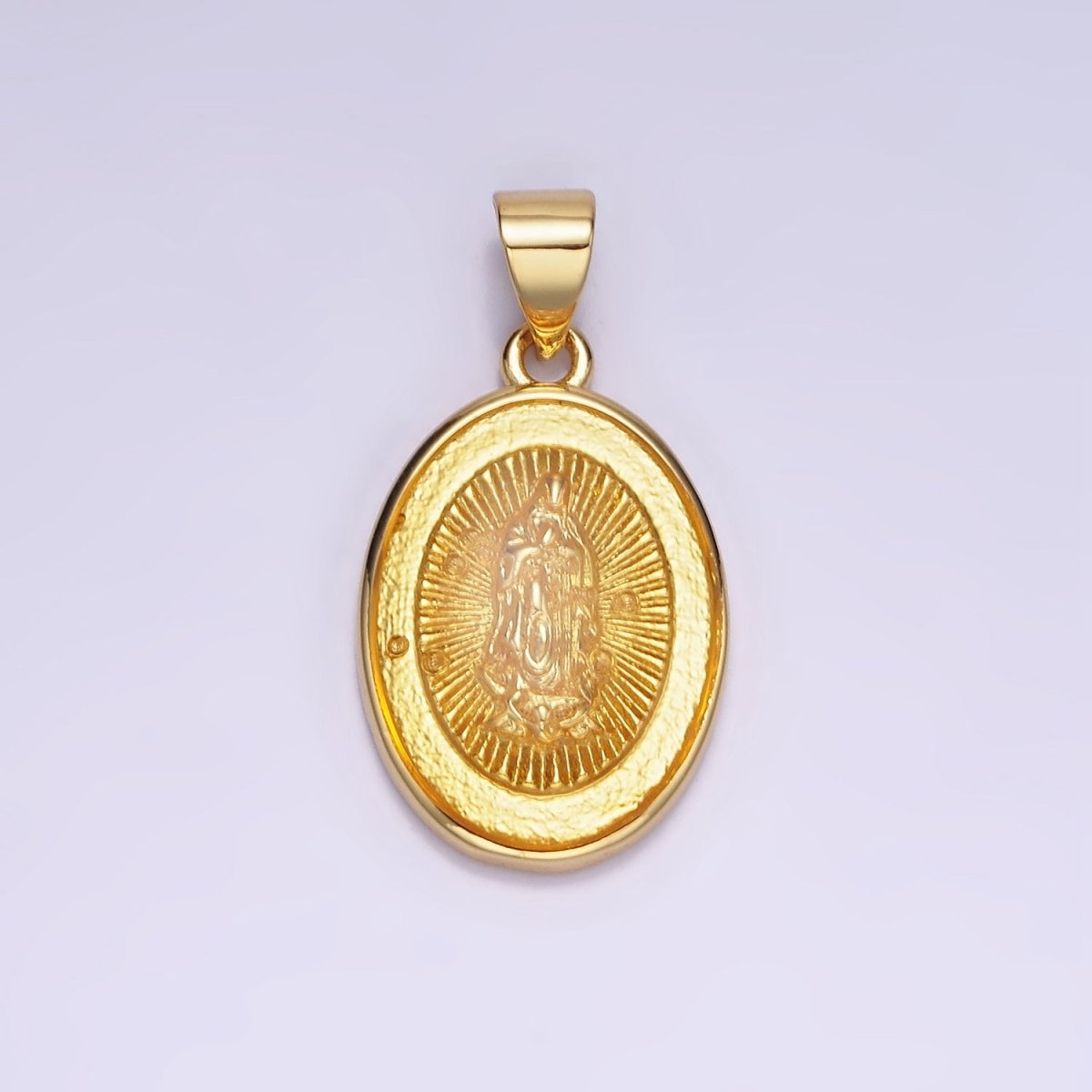 14K Gold Filled Virgin Mary Colorful Resin Oval Medallion Charm Lady Guadalupe Pendant AA-1140 - DLUXCA