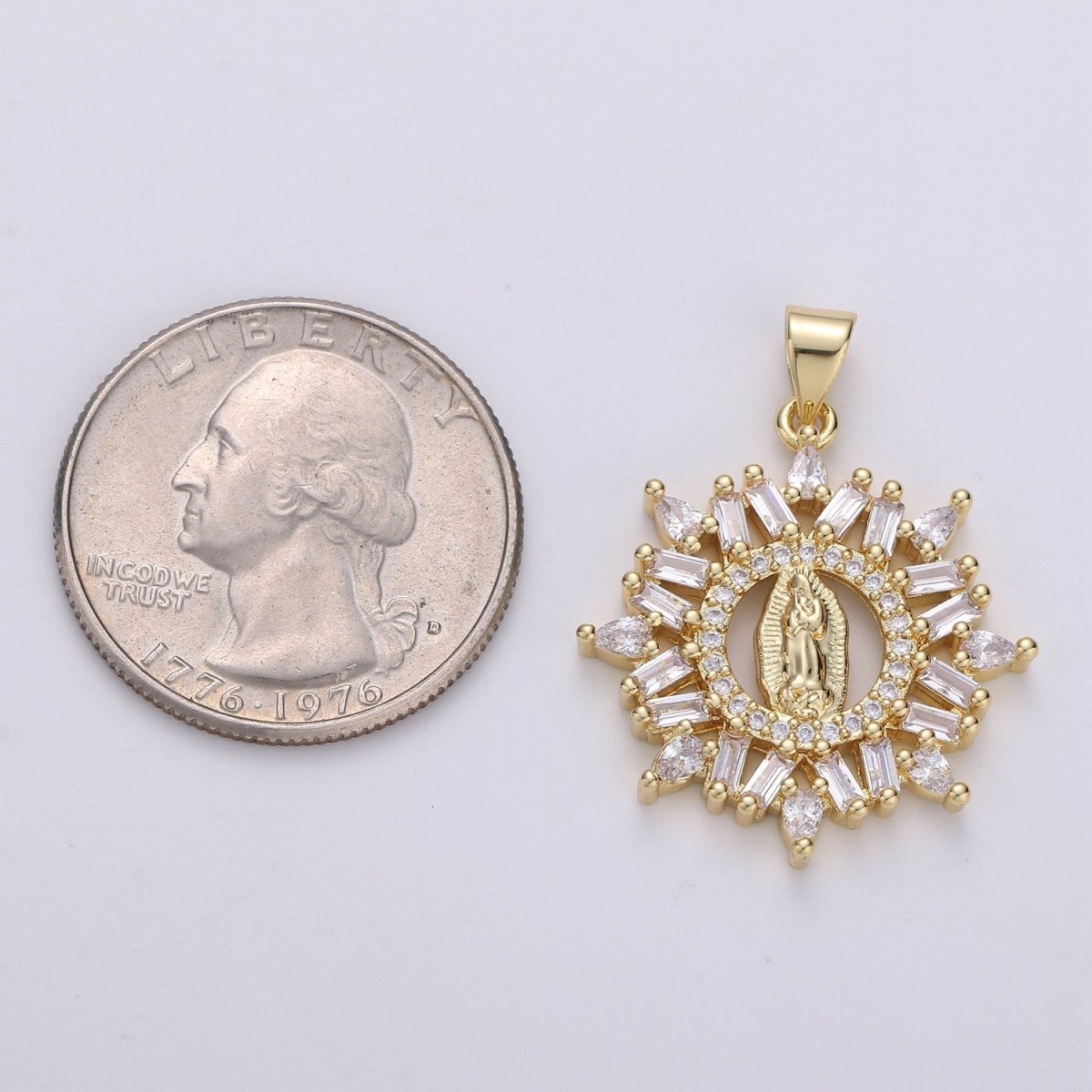 14K Gold Filled Virgin Mary Pendant, Cluster CZ Pendant Craft Supplies For Necklace Bracelet Jewelry Making Micro Pave Baguette Charm I-698 - DLUXCA
