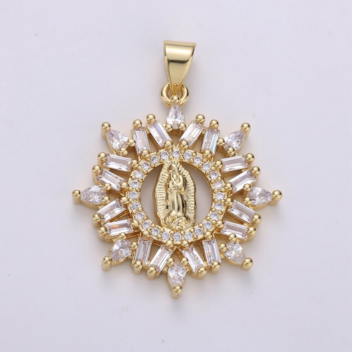 14K Gold Filled Virgin Mary Pendant, Cluster CZ Pendant Craft Supplies For Necklace Bracelet Jewelry Making Micro Pave Baguette Charm I-698 - DLUXCA