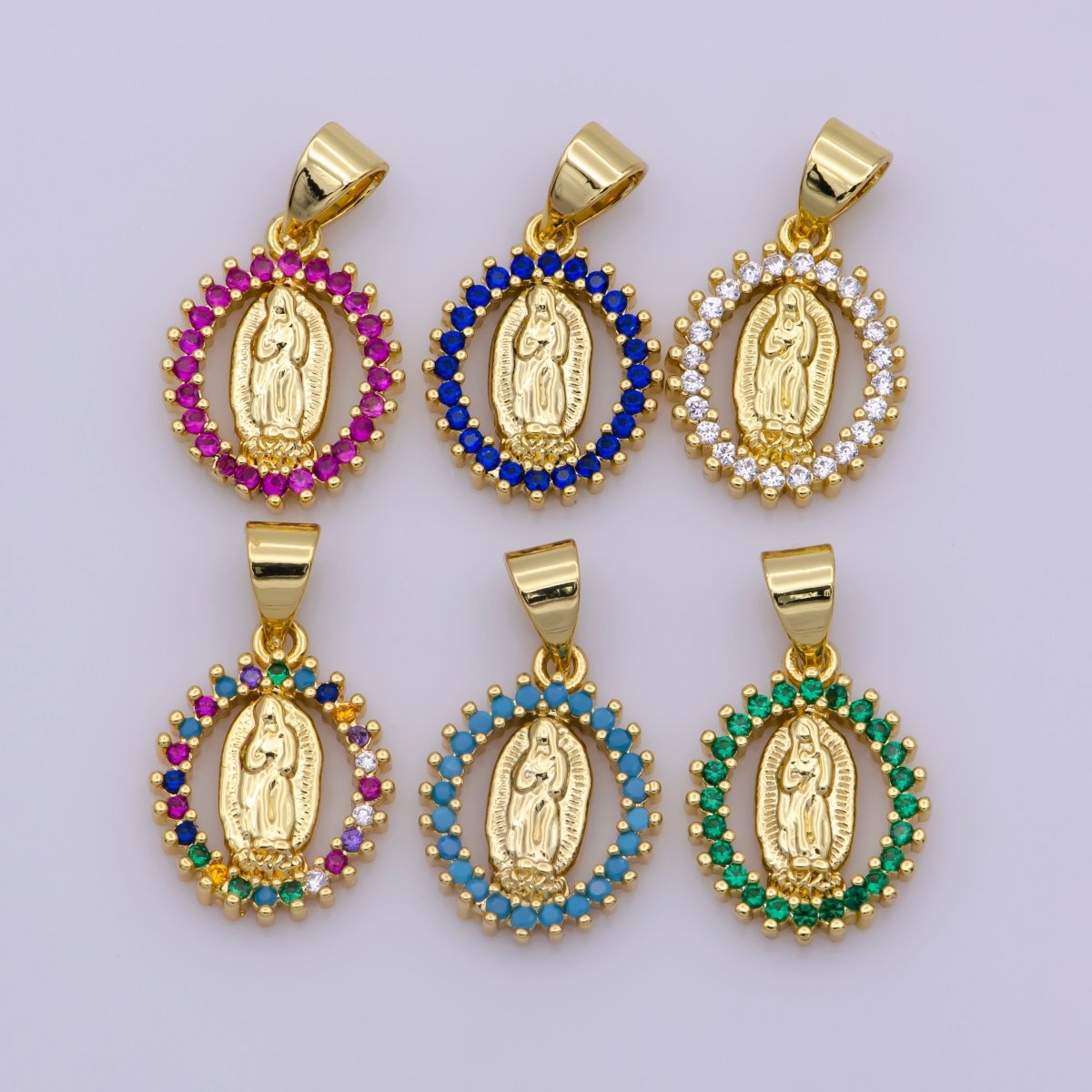14k Gold Filled Virgin Mary Pendant Necklace Pink Micro Pave Virgen de Guadalupe Medallion Pendant for Necklace Religious Jewelry Supply I-002 I-901~I-904 N-1406 - DLUXCA