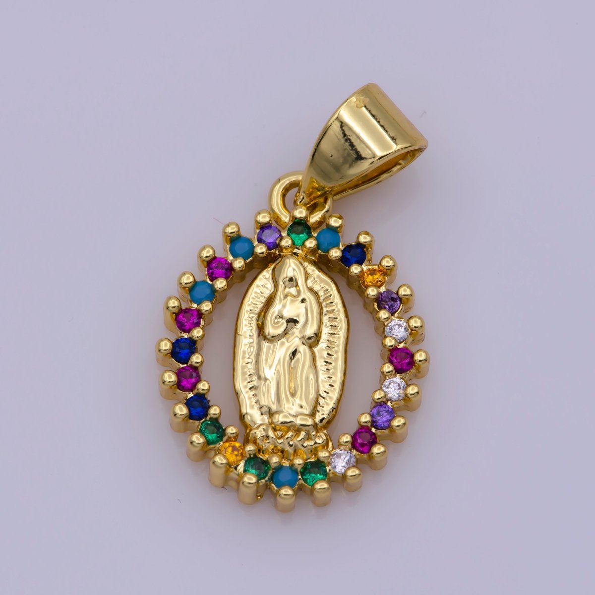 14k Gold Filled Virgin Mary Pendant Necklace Pink Micro Pave Virgen de Guadalupe Medallion Pendant for Necklace Religious Jewelry Supply I-002 I-901~I-904 N-1406 - DLUXCA