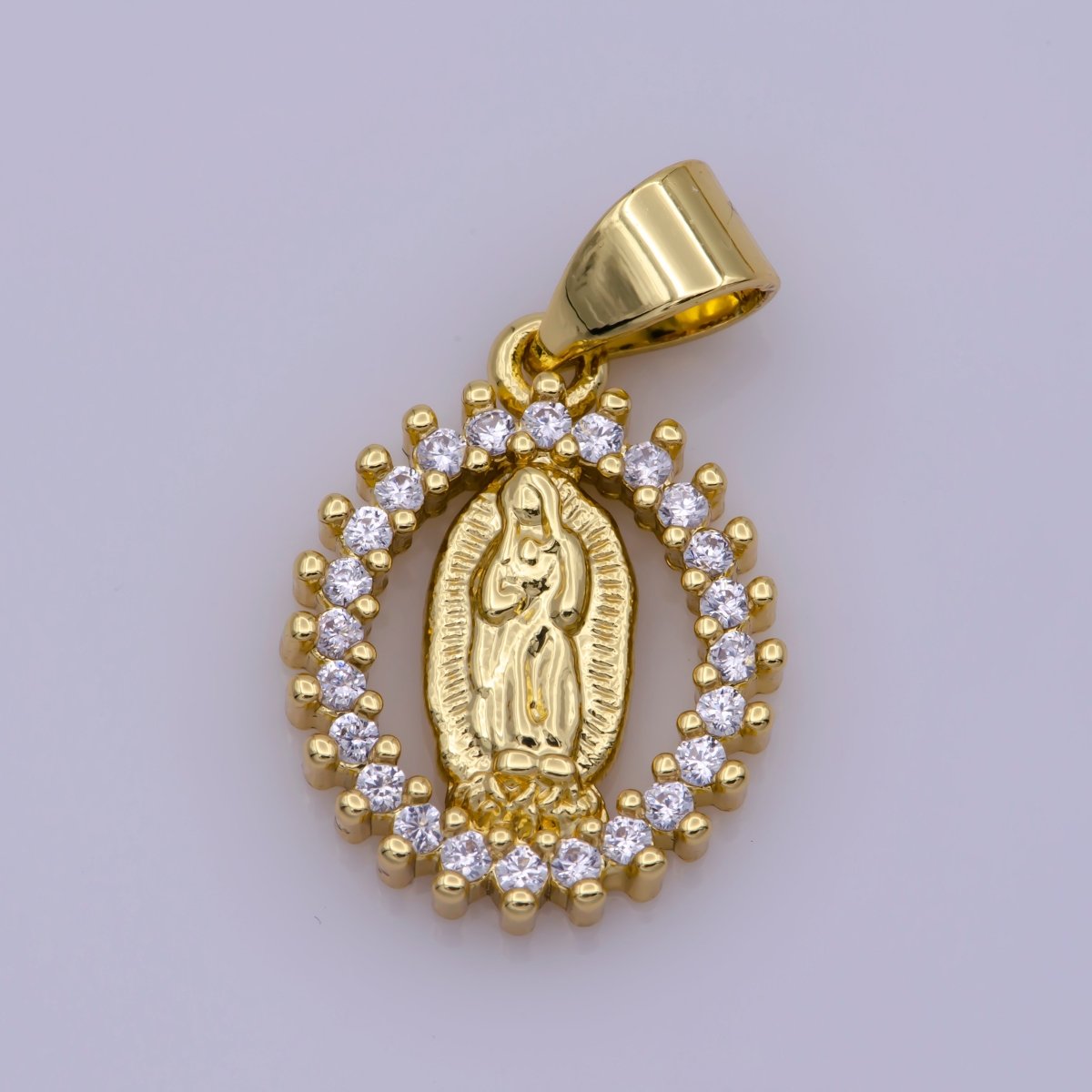 14k Gold Filled Virgin Mary Pendant Necklace Pink Micro Pave Virgen de Guadalupe Medallion Pendant for Necklace Religious Jewelry Supply I-002 I-901~I-904 N-1406 - DLUXCA