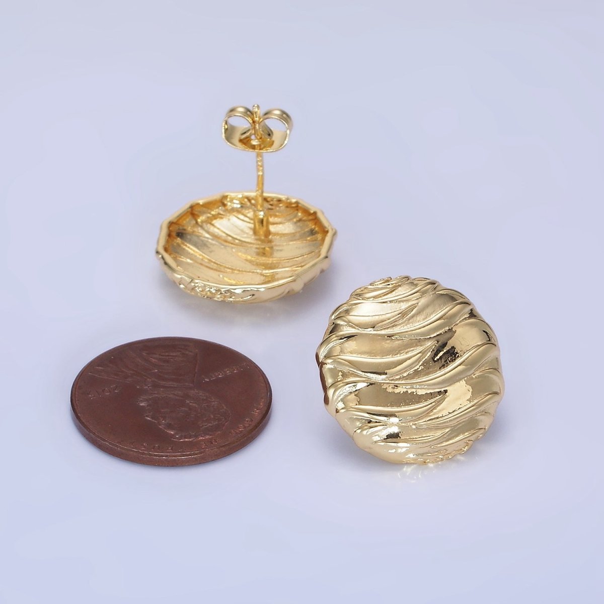 14K Gold Filled Wave-Textured Round Stud Earrings in Gold & Silver | AB1296 AB1297 - DLUXCA