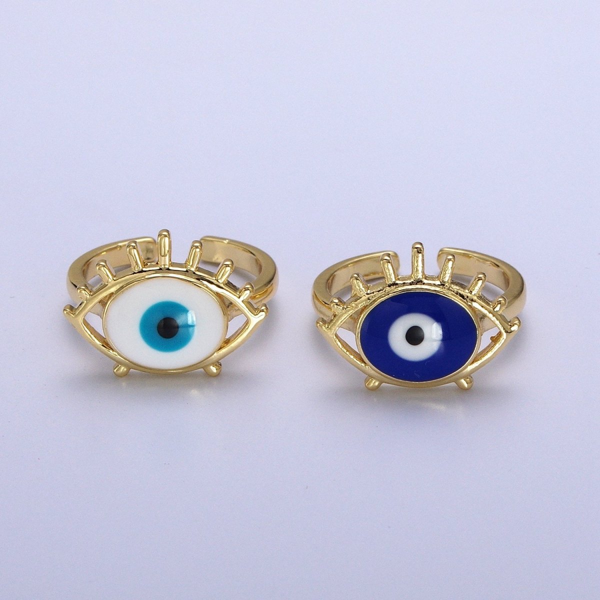 14K Gold Filled White, Blue Evil Eye Enamel Adjustable Ring | Y-485 Y-486 - DLUXCA