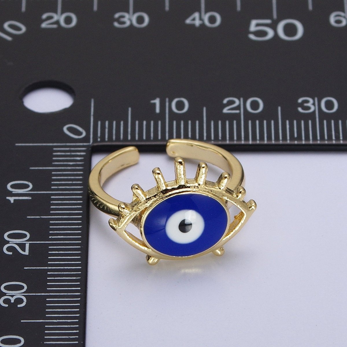 14K Gold Filled White, Blue Evil Eye Enamel Adjustable Ring | Y-485 Y-486 - DLUXCA