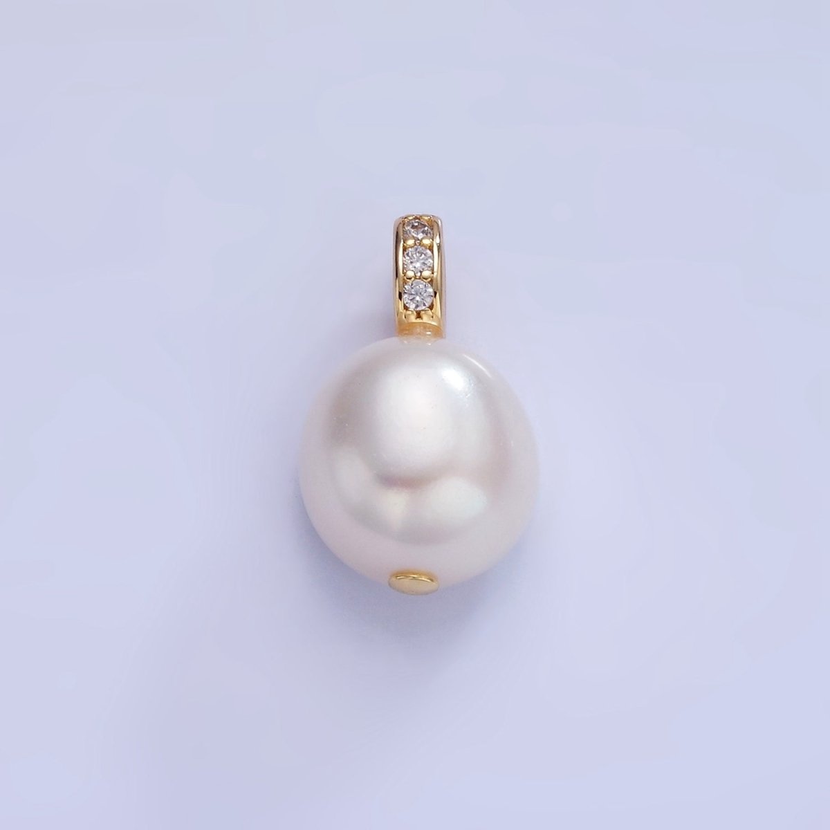 14K Gold Filled White Freshwater Pearl Micro Paved CZ Bail Pendant | P1716 - DLUXCA
