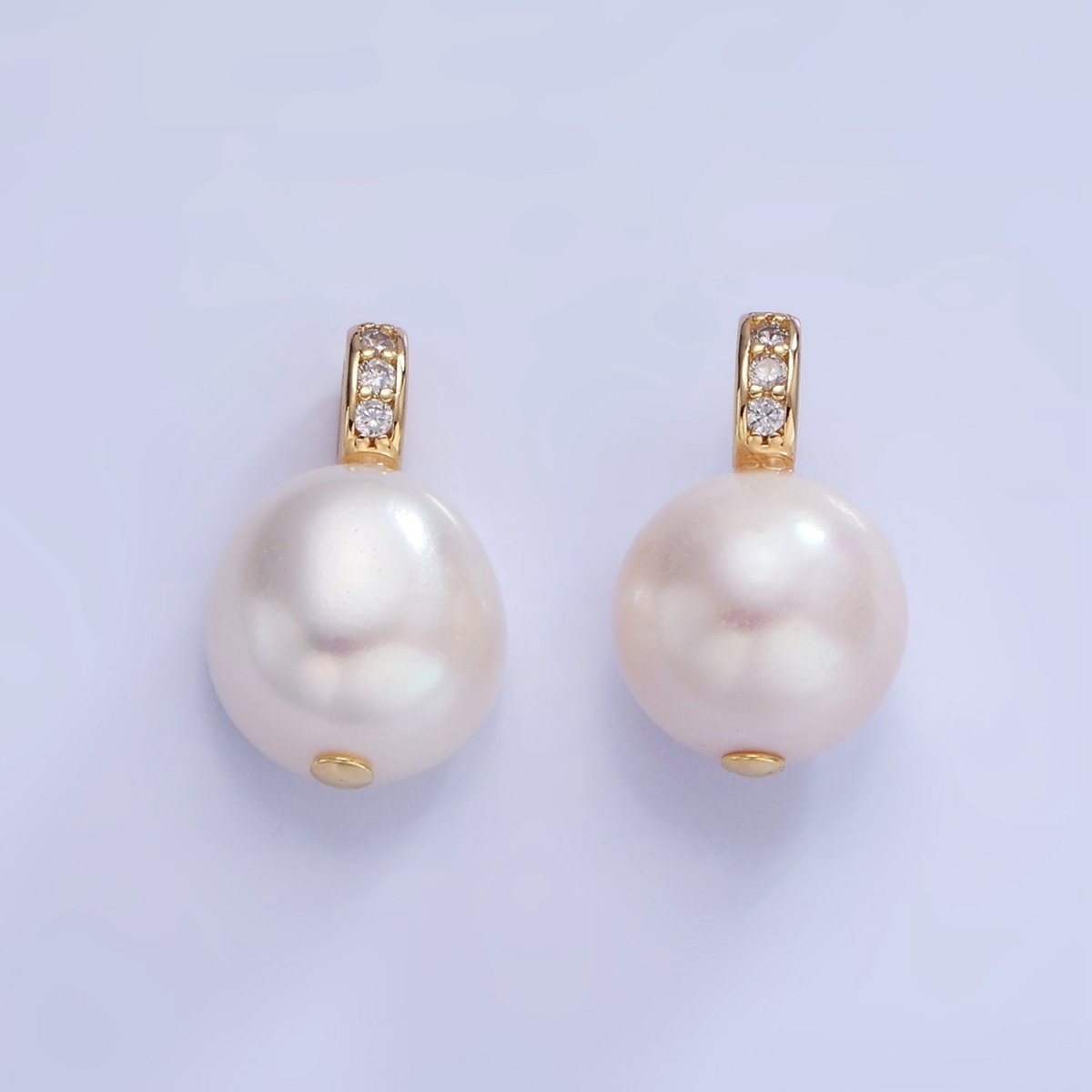 14K Gold Filled White Freshwater Pearl Micro Paved CZ Bail Pendant | P1716 - DLUXCA