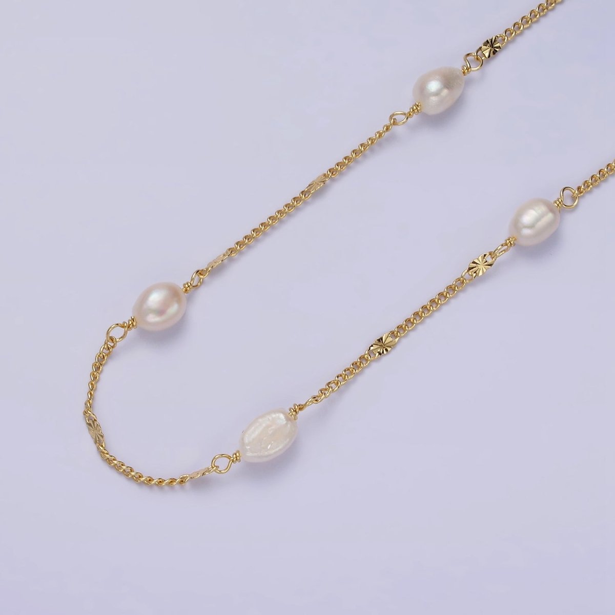 14K Gold Filled White Freshwater Pearl Sunburst Curb Unfinished Jewelry Making Chain | ROLL-1412 Clearance Pricing - DLUXCA