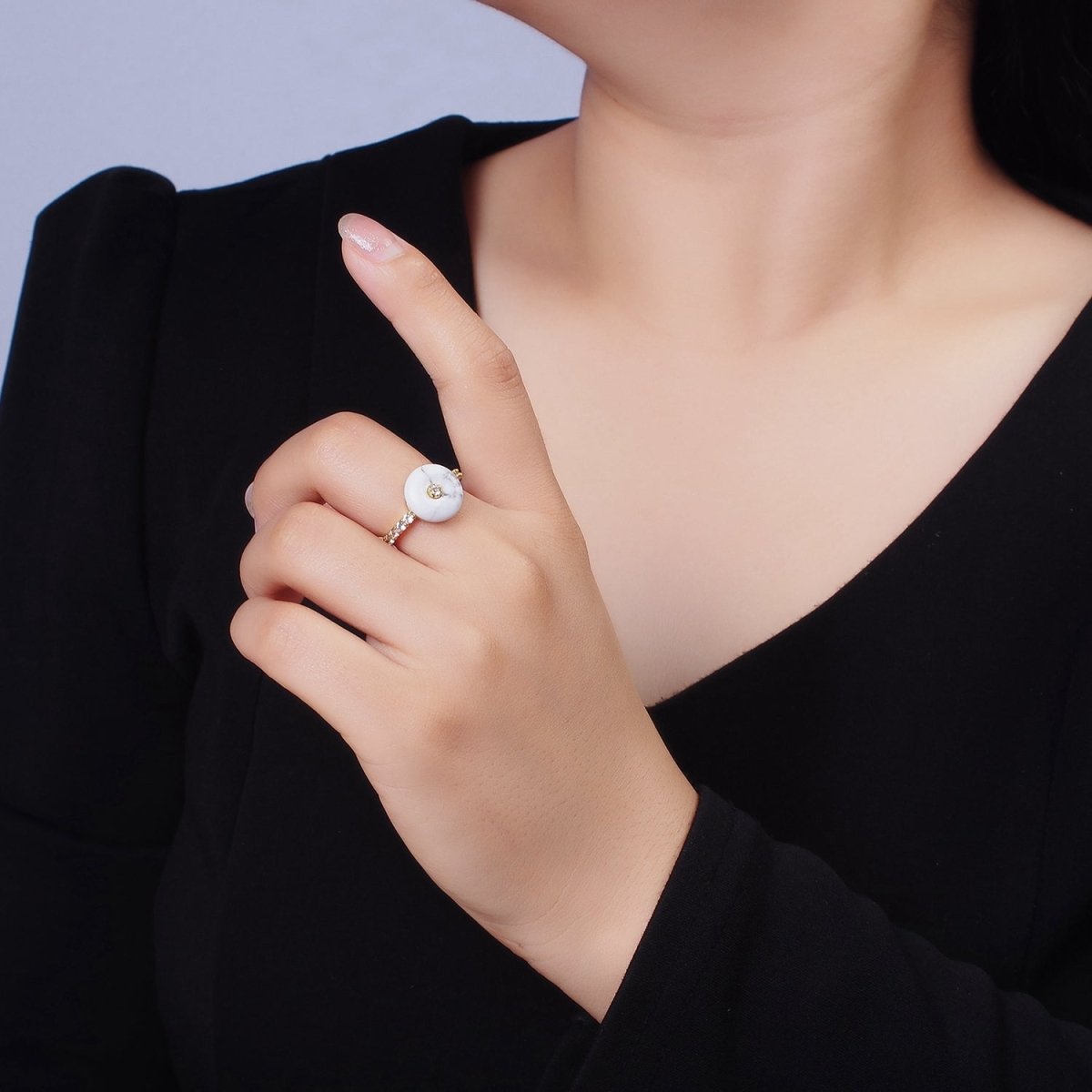 14K Gold Filled White Howlite, Orange Cats Eye Donut Micro Paved Ring | O-584 O-585 - DLUXCA