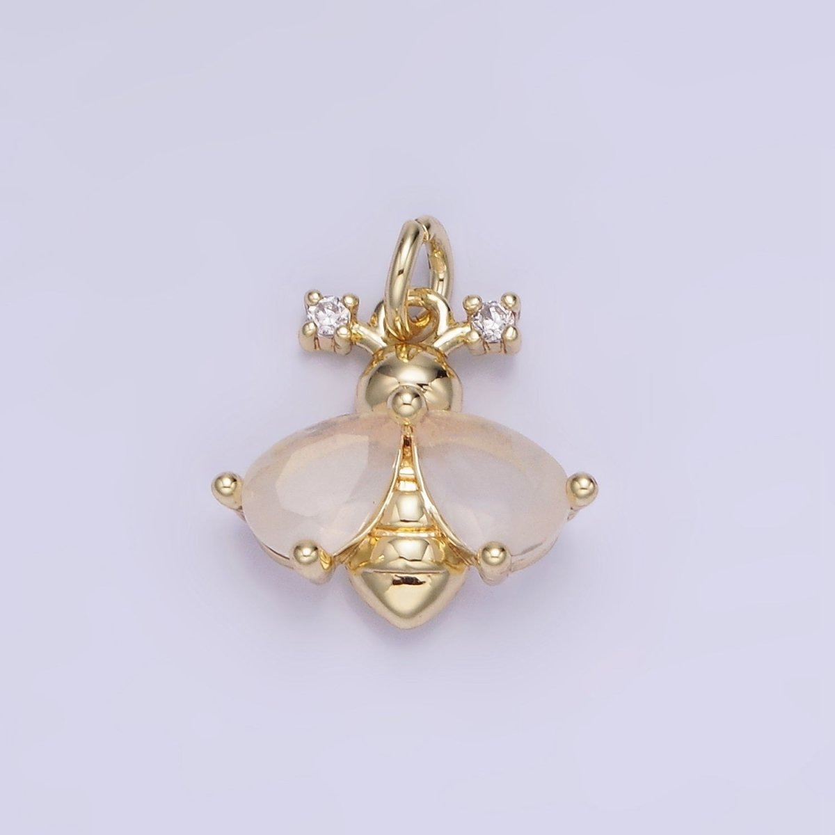 14K Gold Filled White, Orange CZ Bumble Queen Bee Insect Animal Charm | AG730 - DLUXCA