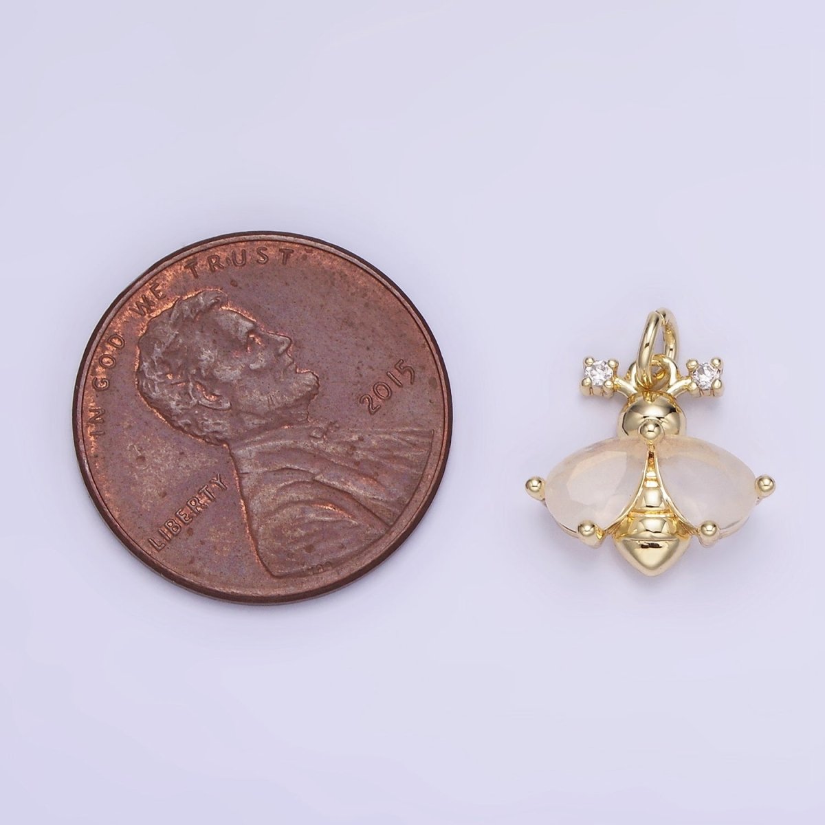 14K Gold Filled White, Orange CZ Bumble Queen Bee Insect Animal Charm | AG730 - DLUXCA