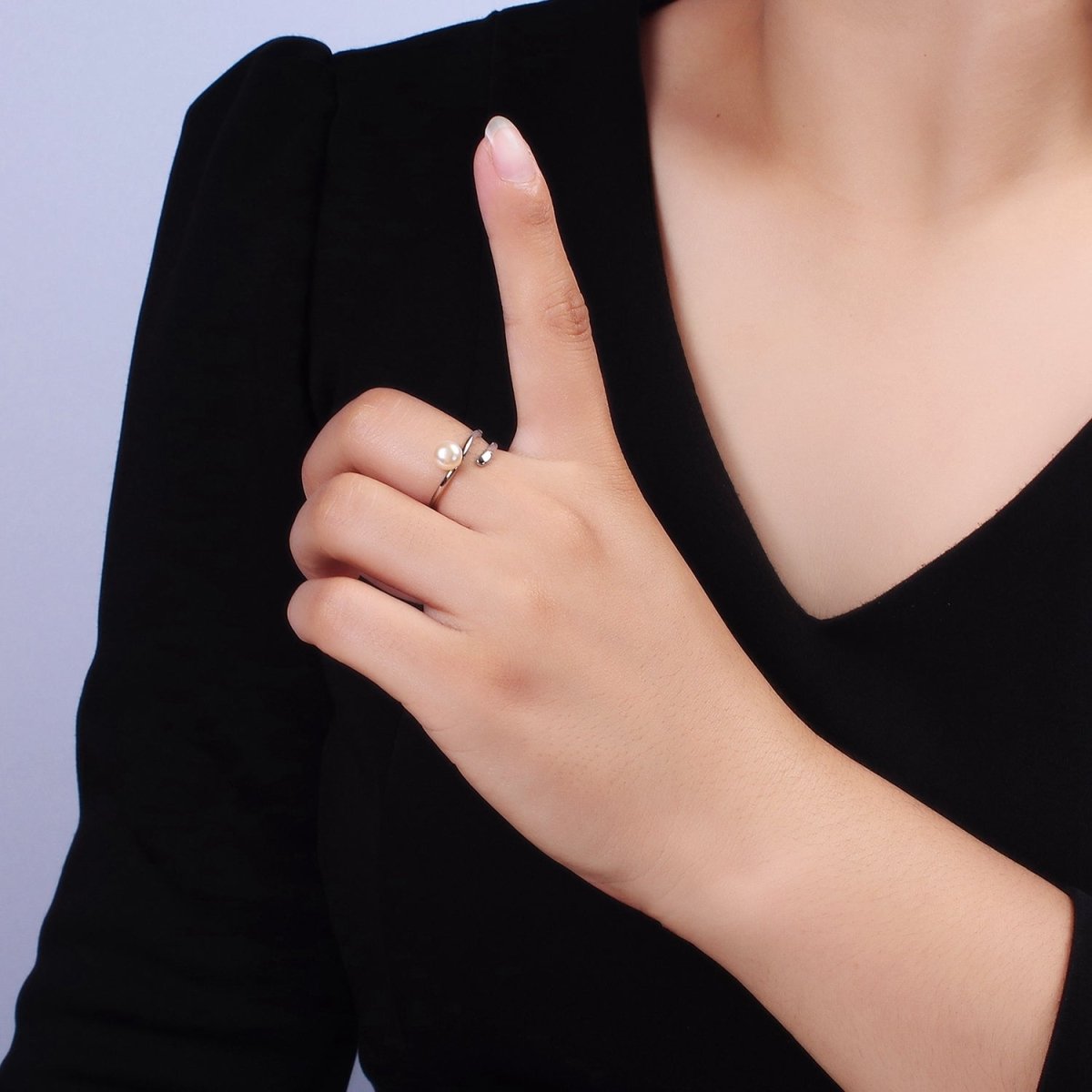 14K Gold Filled White, Pink Pearl Wrap Open Band Minimalist Ring in Silver & Gold | O676 - O679 - DLUXCA