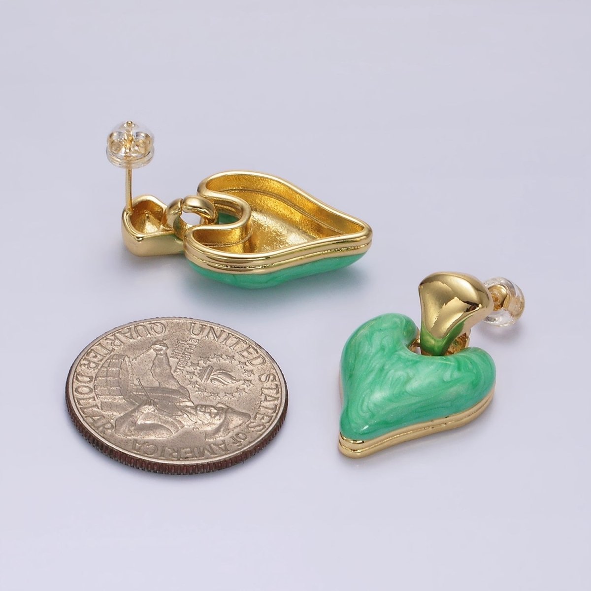 14K Gold Filled White, Pink, Purple, Blue, Green Enamel Heart Drop Stud Earrings | V-241 - V-245 - DLUXCA