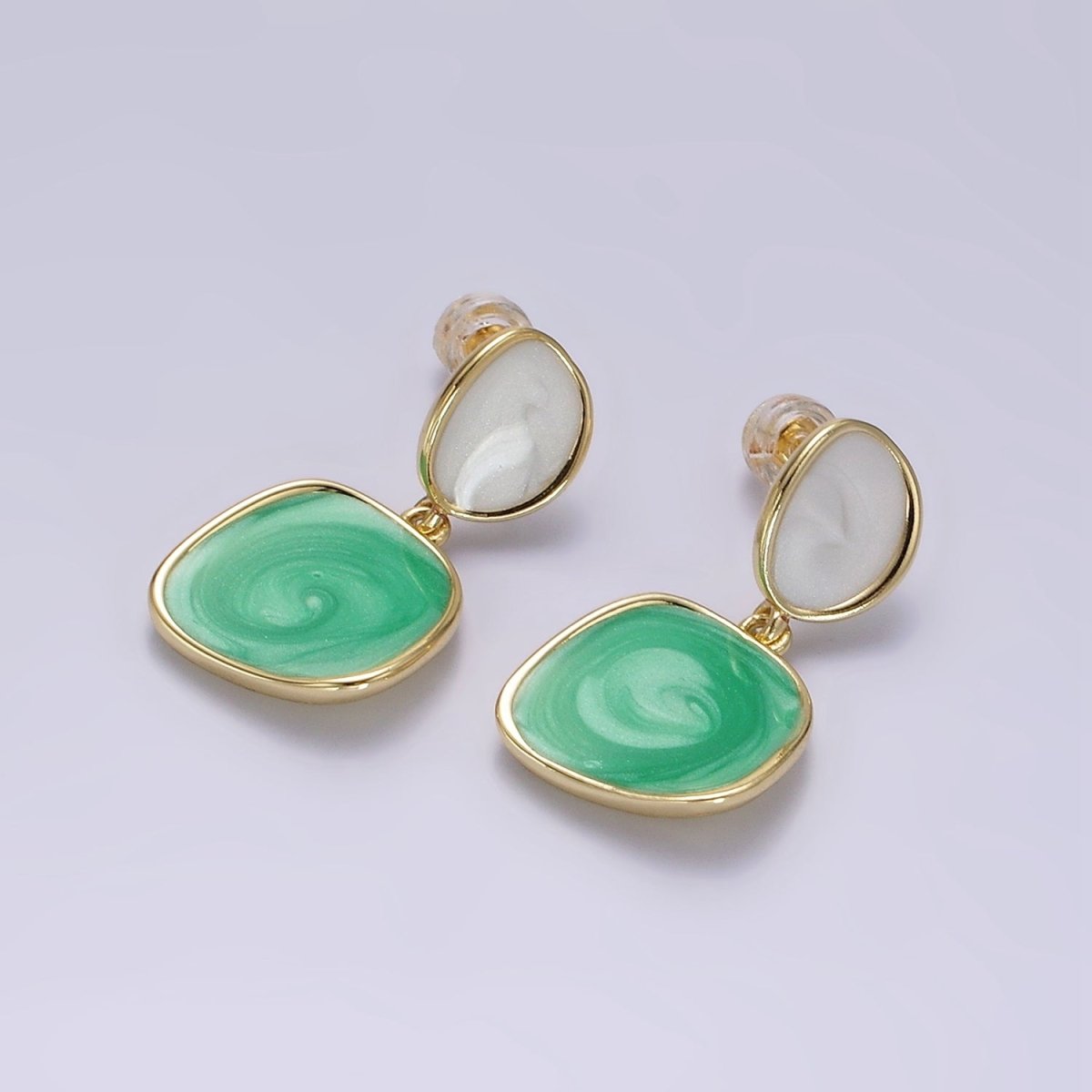 14K Gold Filled White, Pink, Purple, Blue, Green Enamel Rounded Square Drop Stud Earrings | V-246 - V-250 - DLUXCA