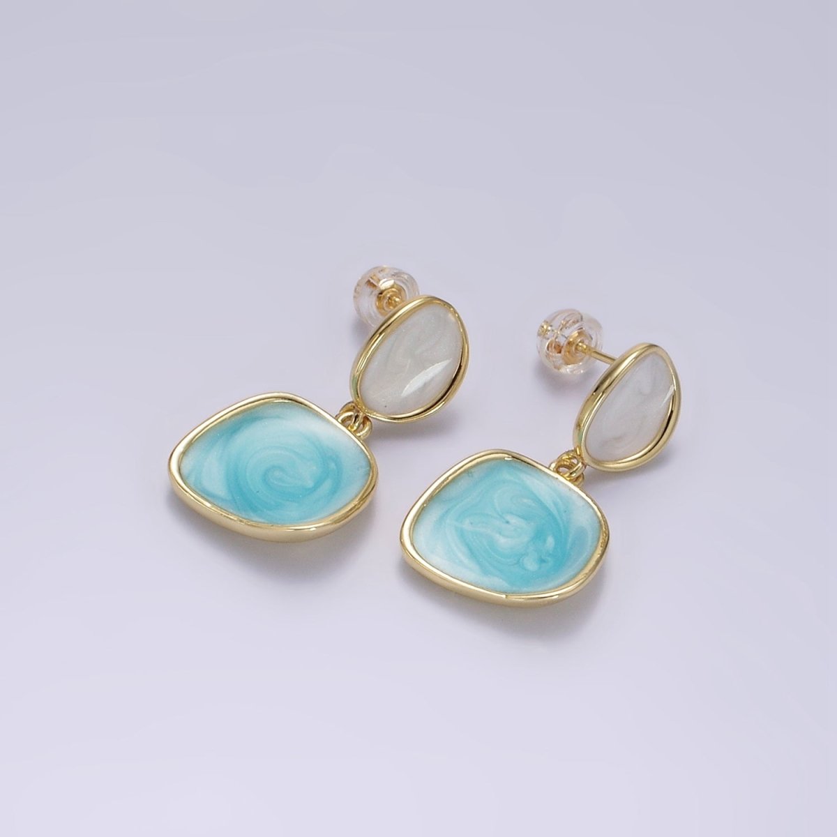 14K Gold Filled White, Pink, Purple, Blue, Green Enamel Rounded Square Drop Stud Earrings | V-246 - V-250 - DLUXCA