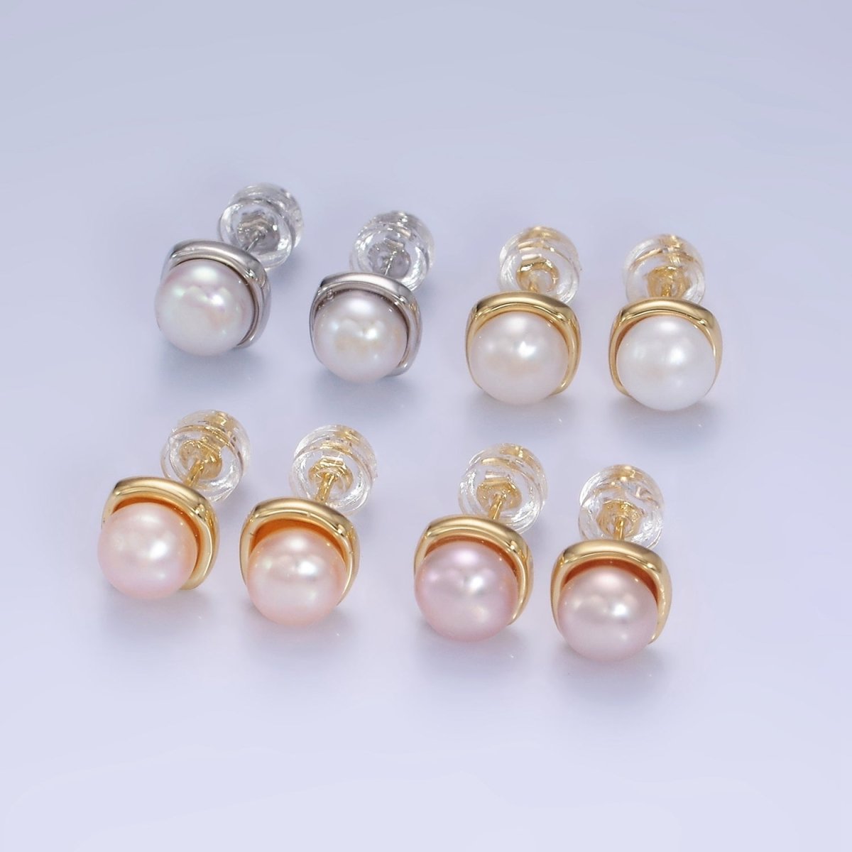 14K Gold Filled White, Pink, Purple Pearl Stud Earrings in Gold & Silver | AB1248 - AB1251 - DLUXCA